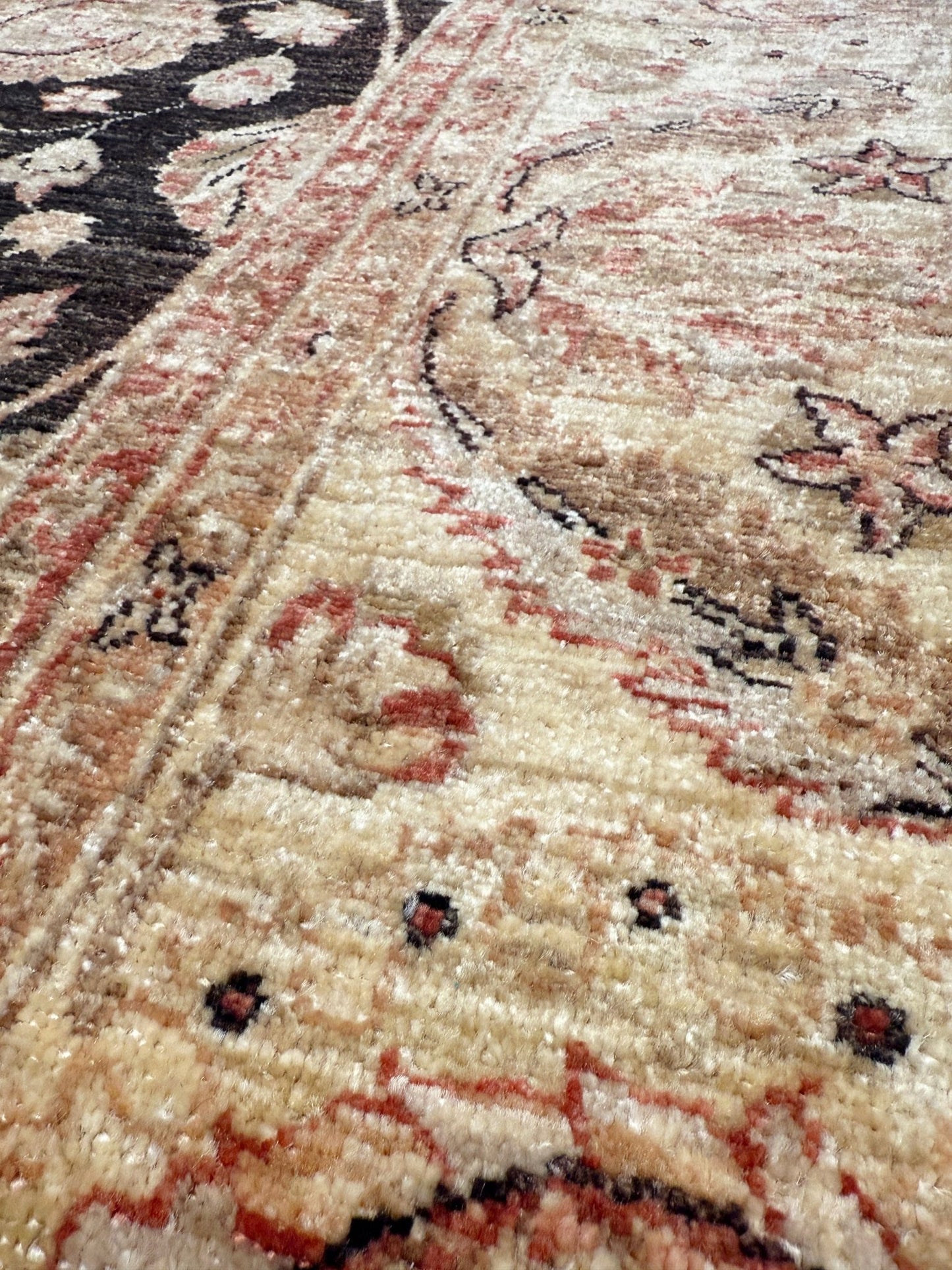 Handmade 8x10 Turkish Oushak Floral  Rug – Espresso Brown & Ivory – Best Rug Shop in Burlingame, SF Bay Area – Vintage-Inspired, High-Quality Wool Rug for Bedroom, Living Room, Dining Room – Free Shipping.