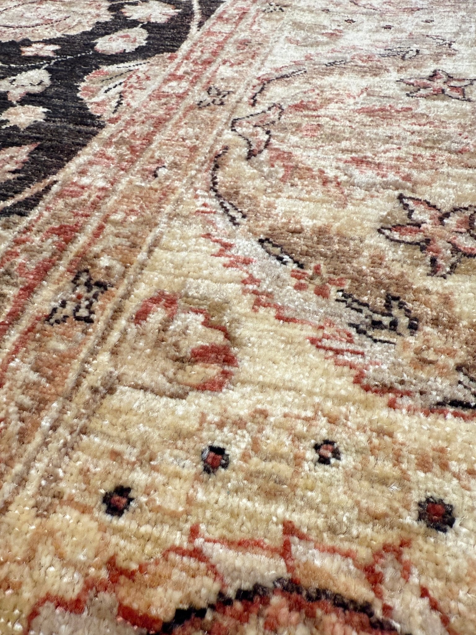 Handmade 8x10 Turkish Oushak Floral  Rug – Espresso Brown & Ivory – Best Rug Shop in Burlingame, SF Bay Area – Vintage-Inspired, High-Quality Wool Rug for Bedroom, Living Room, Dining Room – Free Shipping.