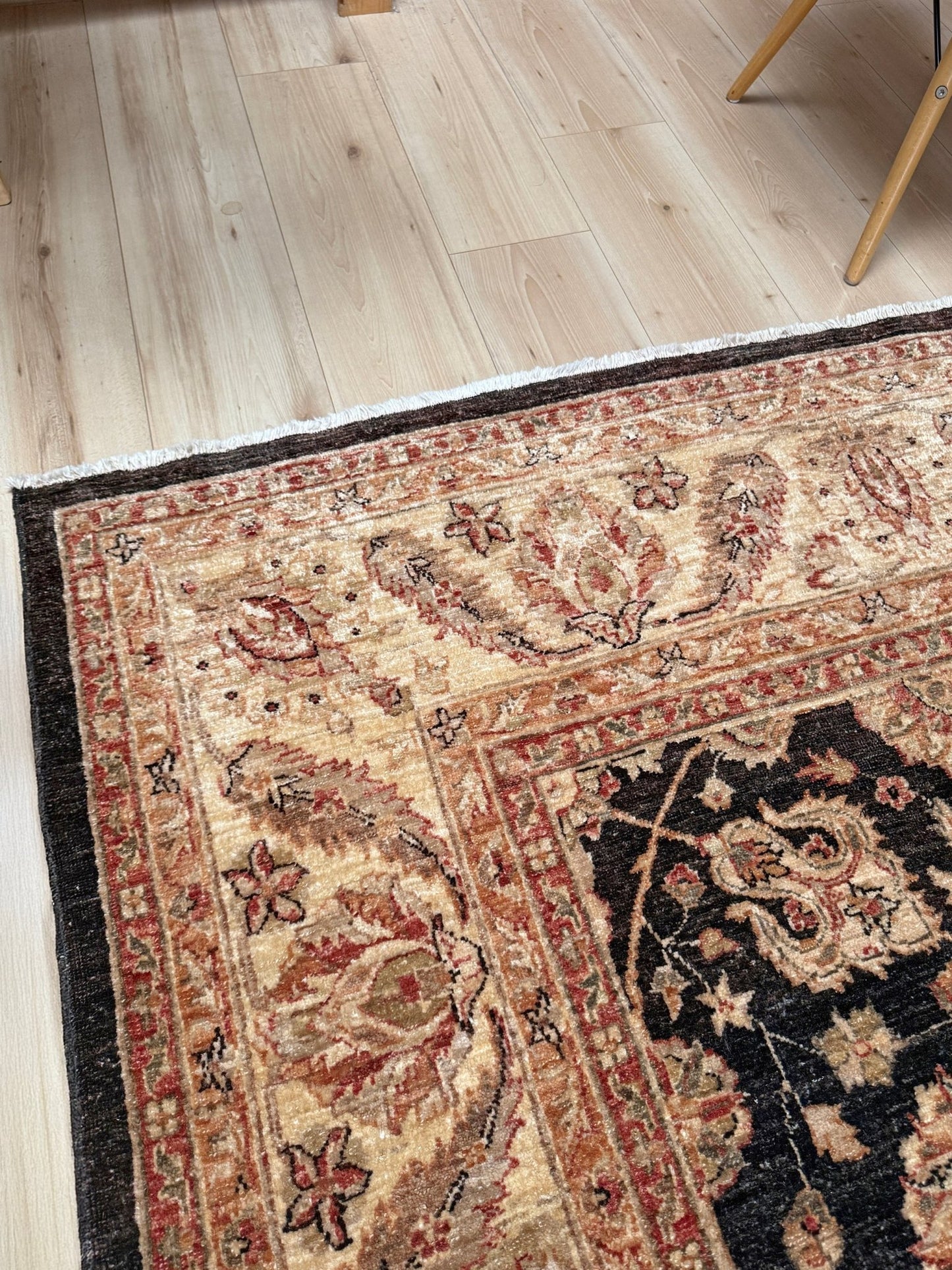 Handmade 8x10 Turkish Oushak Floral  Rug – Espresso Brown & Ivory – Best Rug Shop in Burlingame, SF Bay Area – Vintage-Inspired, High-Quality Wool Rug for Bedroom, Living Room, Dining Room – Free Shipping.