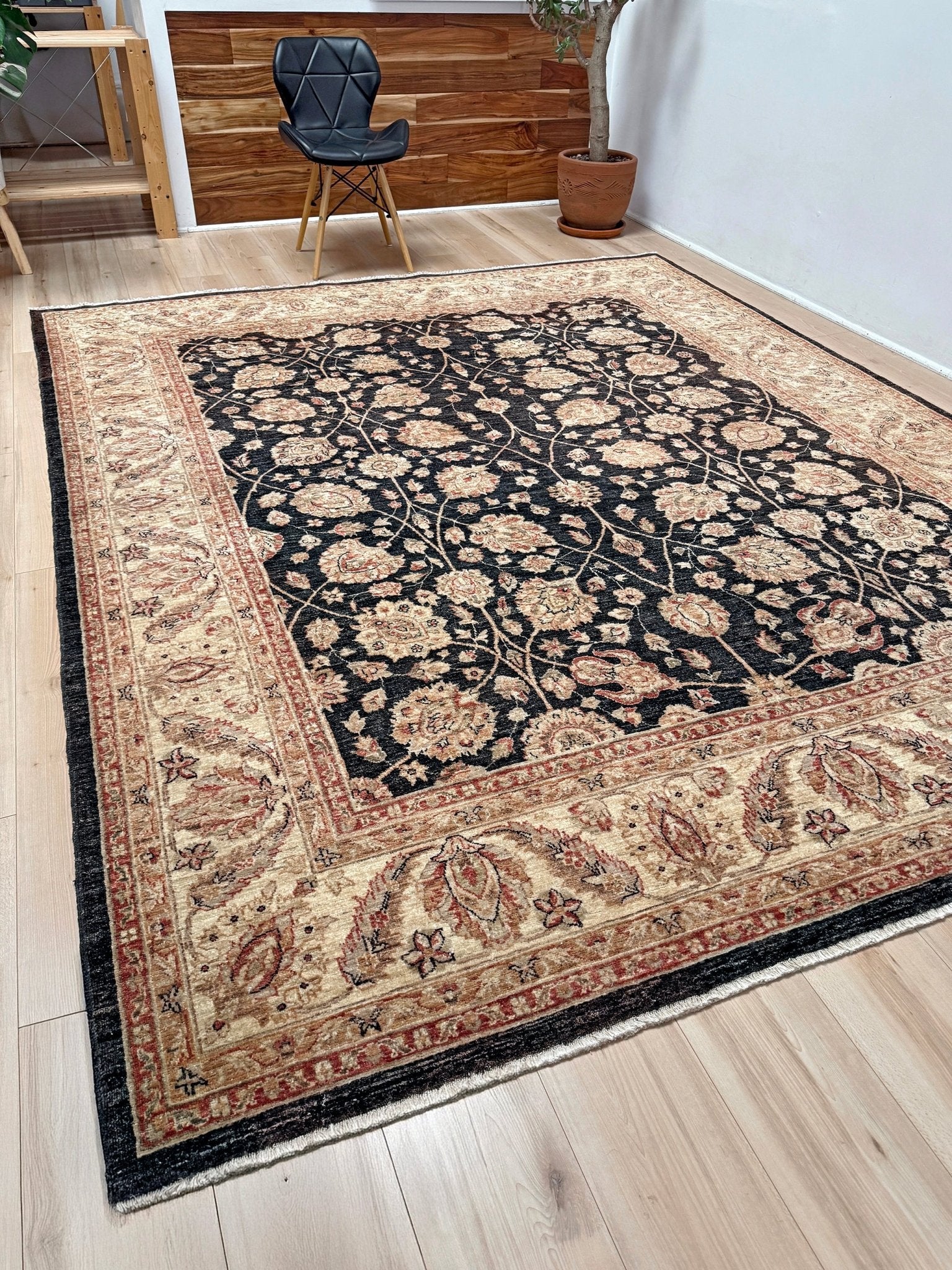 Handmade 8x10 Turkish Oushak Floral  Rug – Espresso Brown & Ivory – Best Rug Shop in Burlingame, SF Bay Area – Vintage-Inspired, High-Quality Wool Rug for Bedroom, Living Room, Dining Room – Free Shipping.
