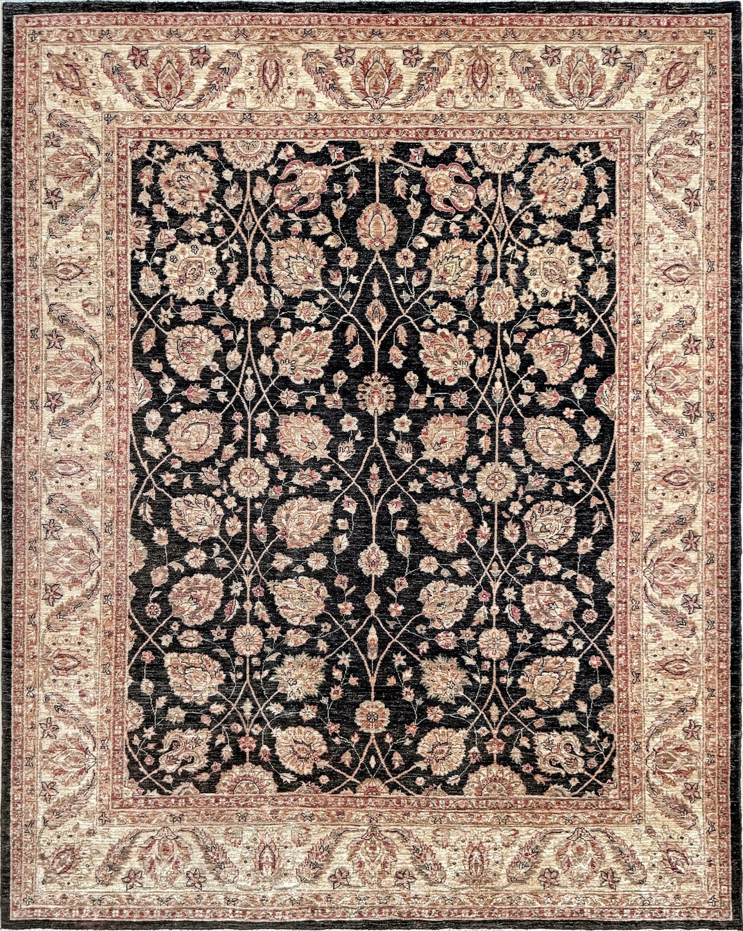 Handmade 8x10 Turkish Oushak Floral  Rug – Espresso Brown & Ivory – Best Rug Shop in San Mateo, SF Bay Area – Vintage-Inspired, High-Quality Wool Rug for Bedroom, Living Room, Dining Room – Free Shipping.