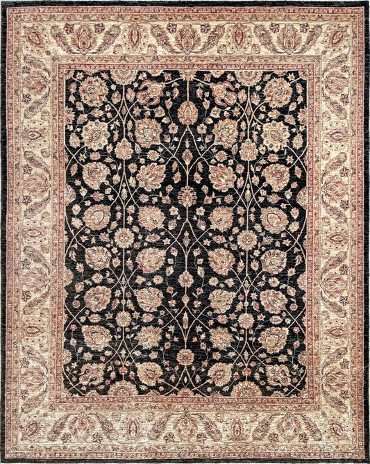 Handmade 8x10 Turkish Oushak Floral  Rug – Espresso Brown & Ivory – Best Rug Shop in San Mateo, SF Bay Area – Vintage-Inspired, High-Quality Wool Rug for Bedroom, Living Room, Dining Room – Free Shipping.