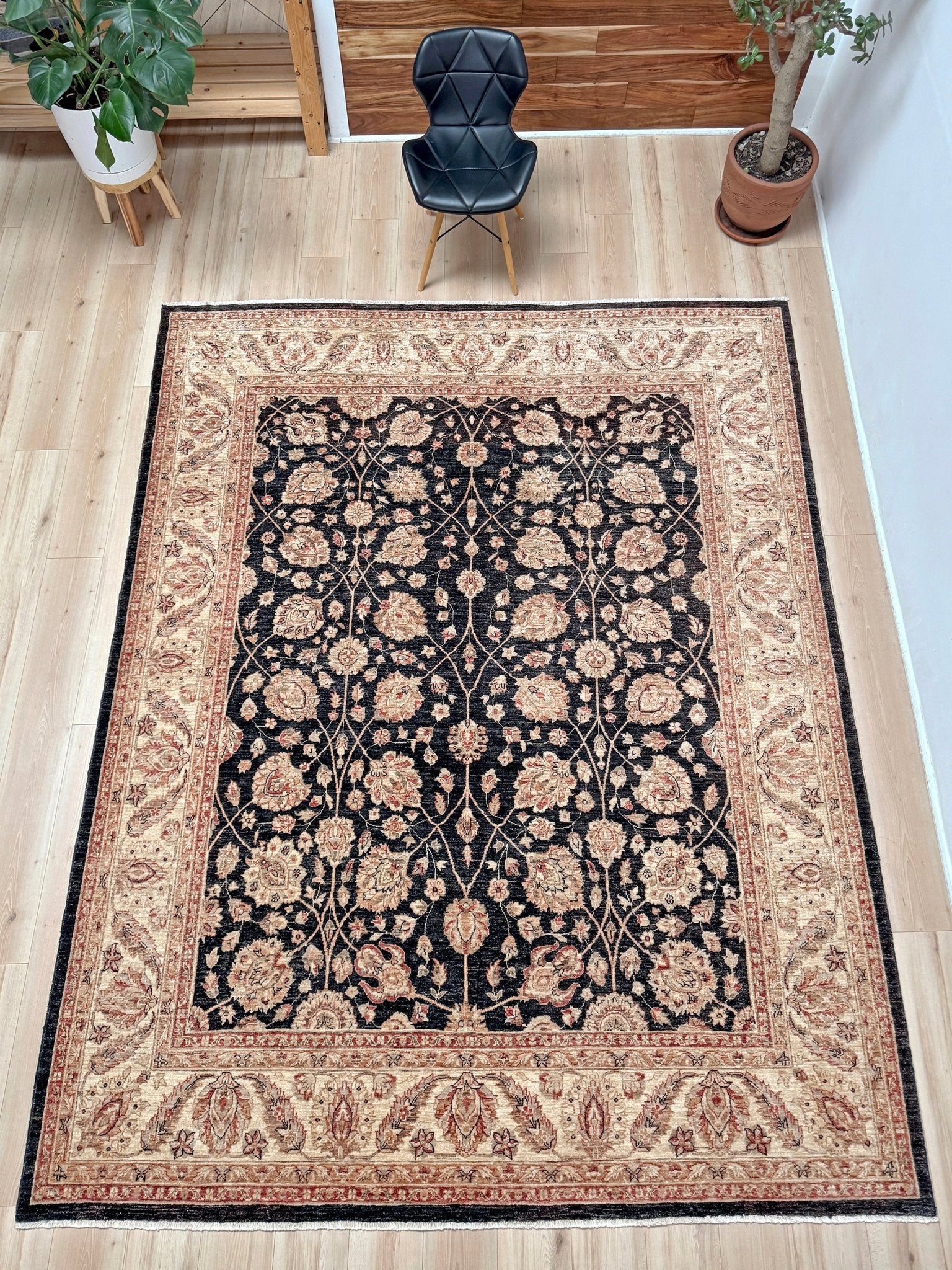 Handmade 8x10 Turkish Oushak Floral  Rug – Espresso Brown & Ivory – Best Rug Shop in Burlingame, SF Bay Area – Vintage-Inspired, High-Quality Wool Rug for Bedroom, Living Room, Dining Room – Free Shipping.