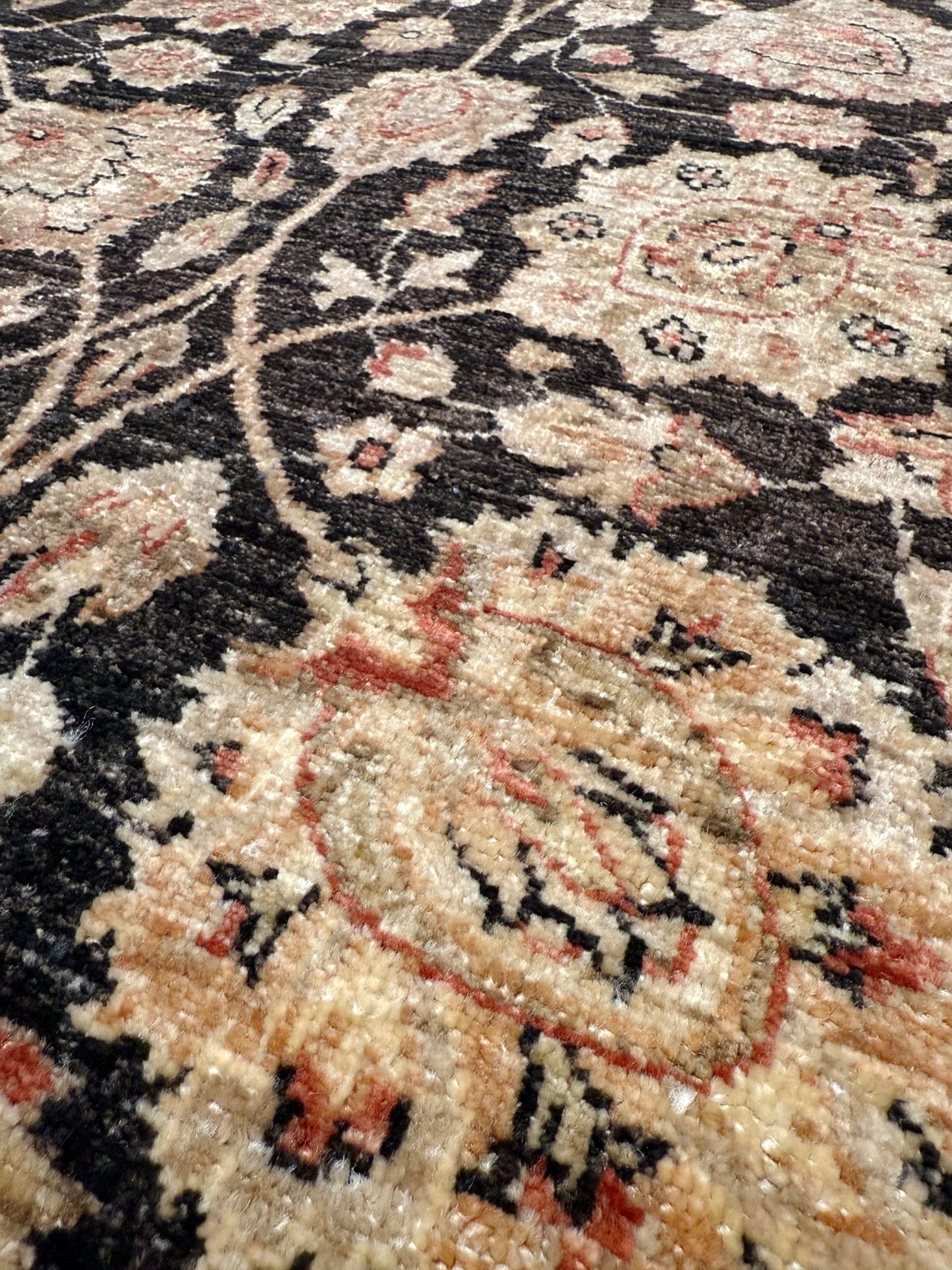 Handmade 8x10 Turkish Oushak Floral  Rug – Espresso Brown & Ivory – Best Rug Shop in San Mateo, SF Bay Area – Vintage-Inspired, High-Quality Wool Rug for Bedroom, Living Room, Dining Room – Free Shipping.