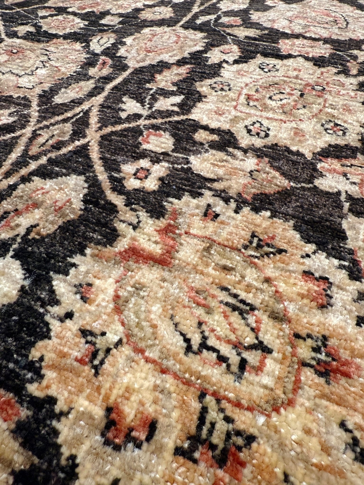 Handmade 8x10 Turkish Oushak Floral  Rug – Espresso Brown & Ivory – Best Rug Shop in San Mateo, SF Bay Area – Vintage-Inspired, High-Quality Wool Rug for Bedroom, Living Room, Dining Room – Free Shipping.