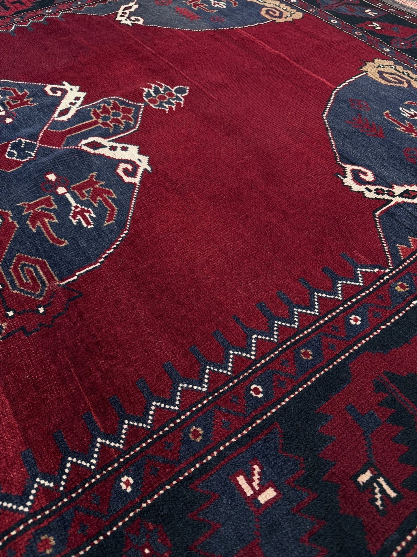 Madder Red Pergamum Antique Turkish Rug • Rustic Handmade Kiz Bergama Anatolian Village Rug (5'6"x8'3")