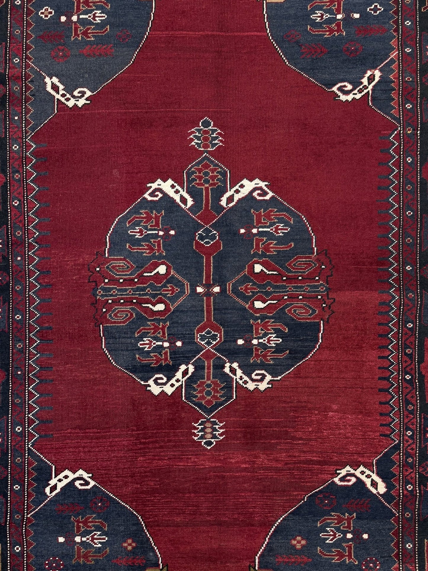Antique kiz bergama turkish rug 6x8 deep madder red field indigo clue medallion anatolian village rug 1920s indigo rugs san francisco bay area