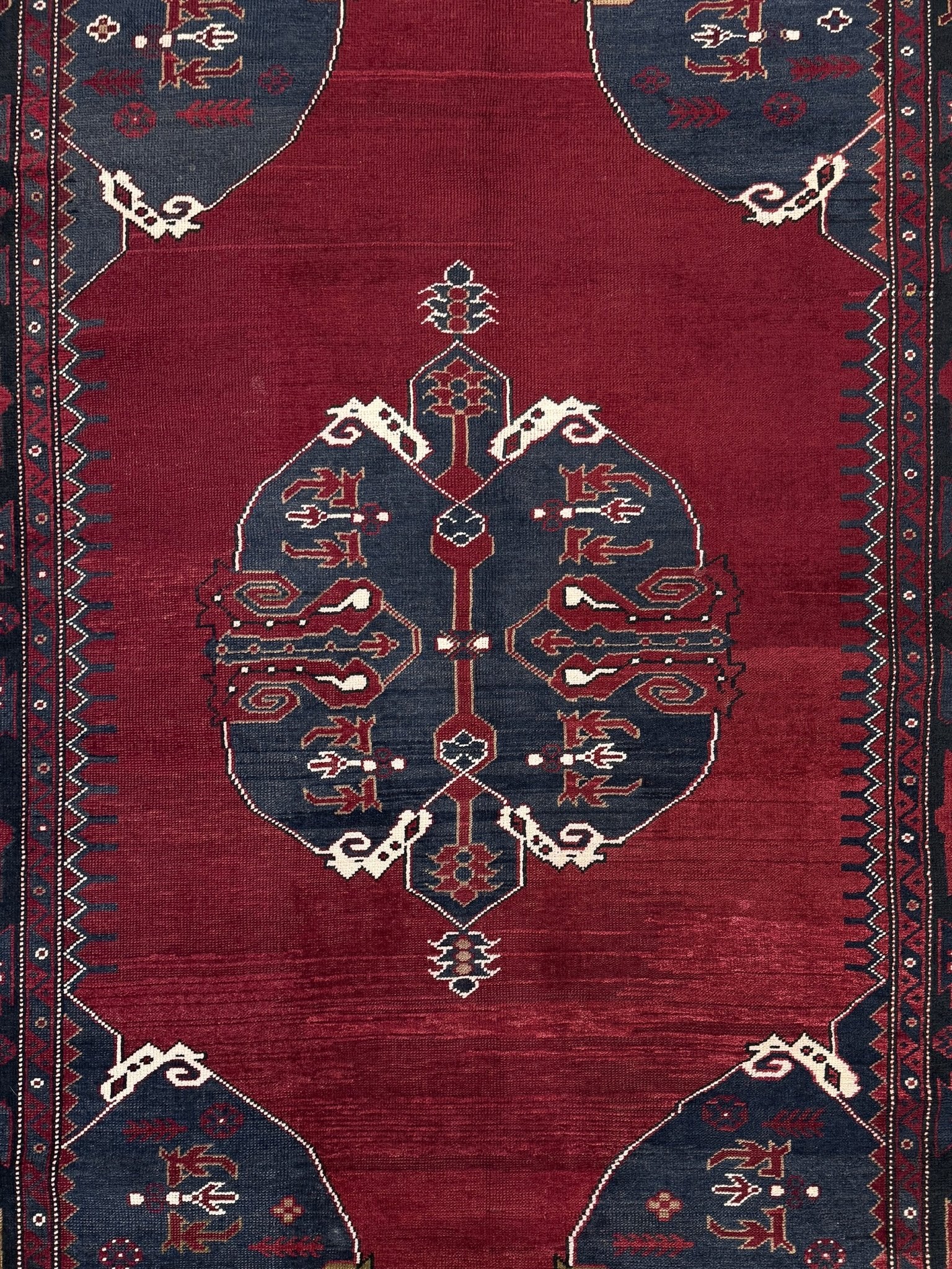 Antique kiz bergama turkish rug 6x8 deep madder red field indigo clue medallion anatolian village rug 1920s indigo rugs san francisco bay area