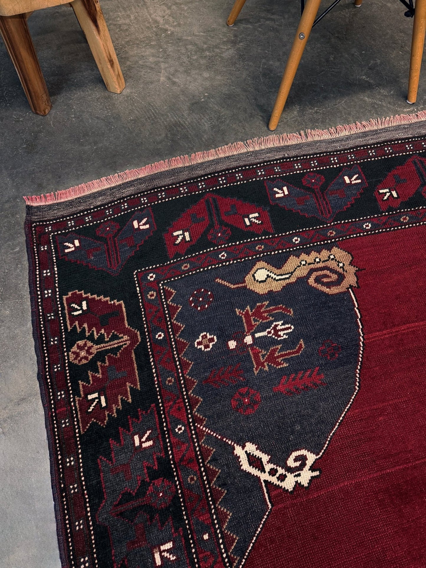 Madder Red Pergamum Antique Turkish Rug • Rustic Handmade Kiz Bergama Anatolian Village Rug (5'6"x8'3")