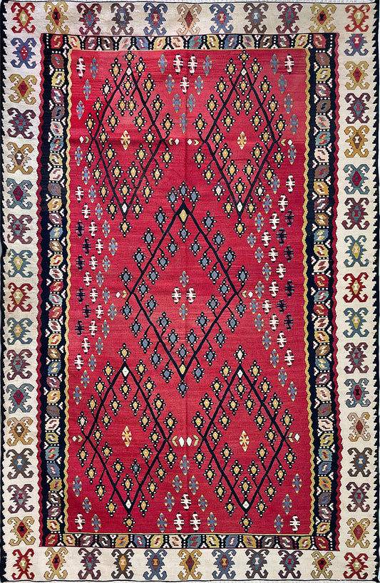  7x10 Handmade Pirot Kilim Rug for Living room, Bedroom, Kitchen, Dining or Office. Balkans Kilim rug, Turkish Rug Pirot Kilims Rug Shop