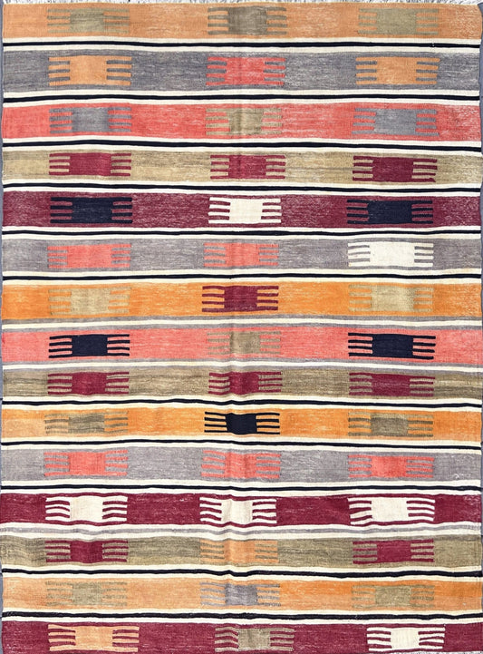 5x7 Navajo Striped handmade wool Vintage Turkish Kilim Rug shop Berkeley, San francisco bay area. Oriental Rug store buy online