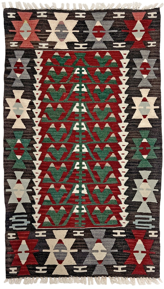 Deep Red Kayseri Tree of Life Kilim • Vintage Turkish Mini Flatweave Rug (2'10"x5')