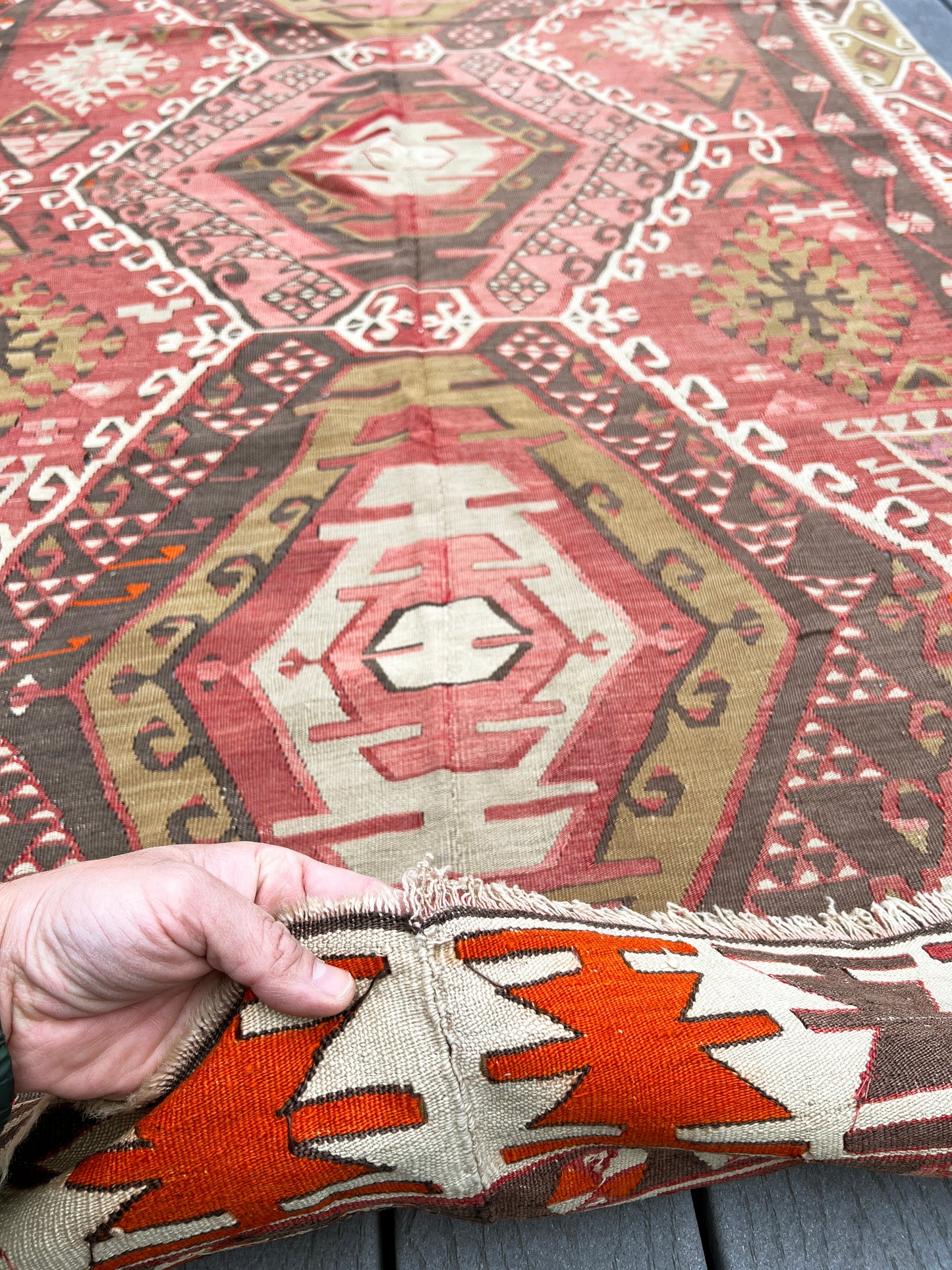 Kayseri Double Wing • Semi-antique Anatolian Kilim Rug (4'10"x11'5")