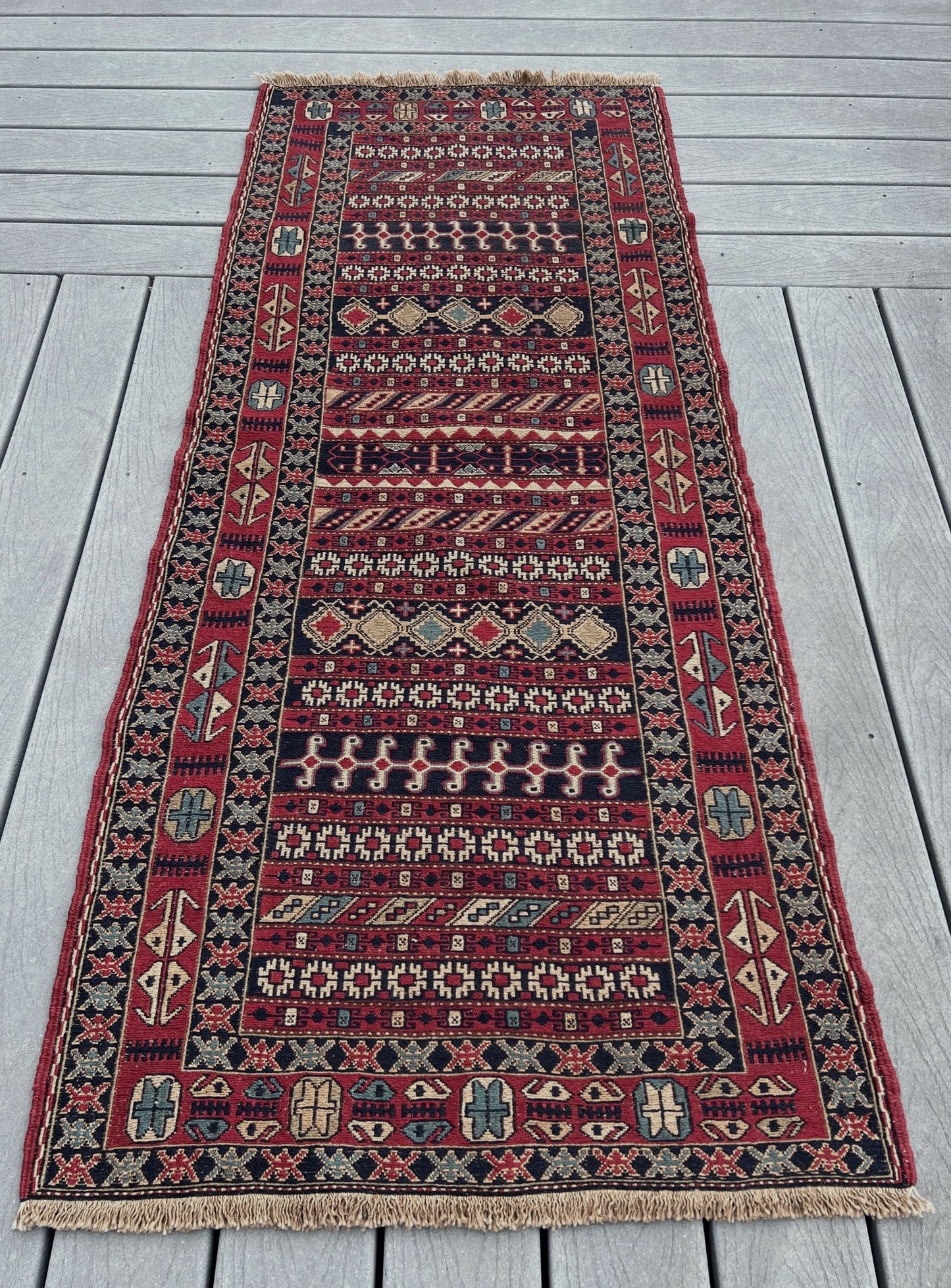 2x6 Rahrah persian soumak kilim rug. Oriental rug shop san francisco bay area.