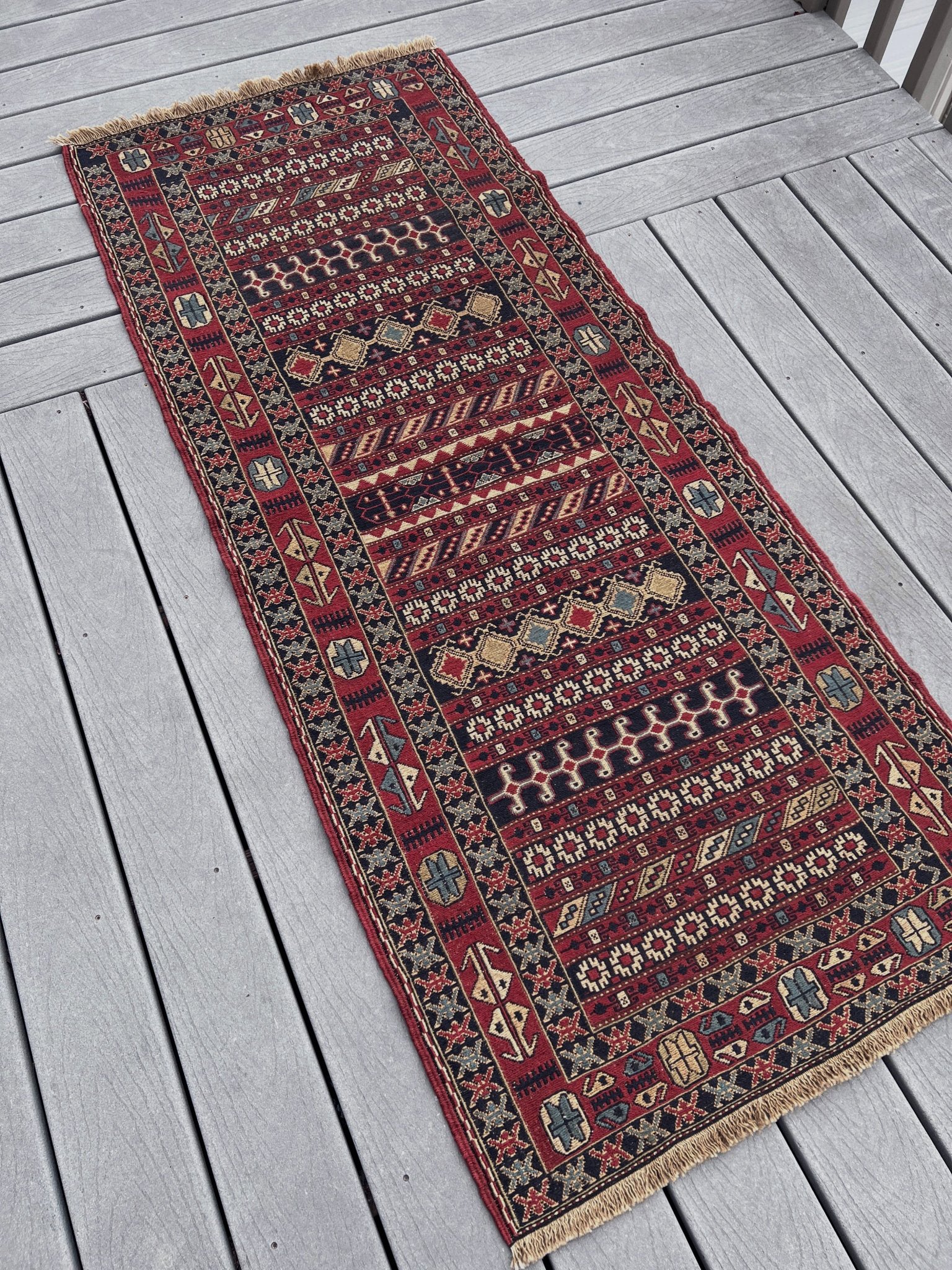 2x6 Rahrah persian soumak kilim rug. Oriental rug shop san francisco bay area.