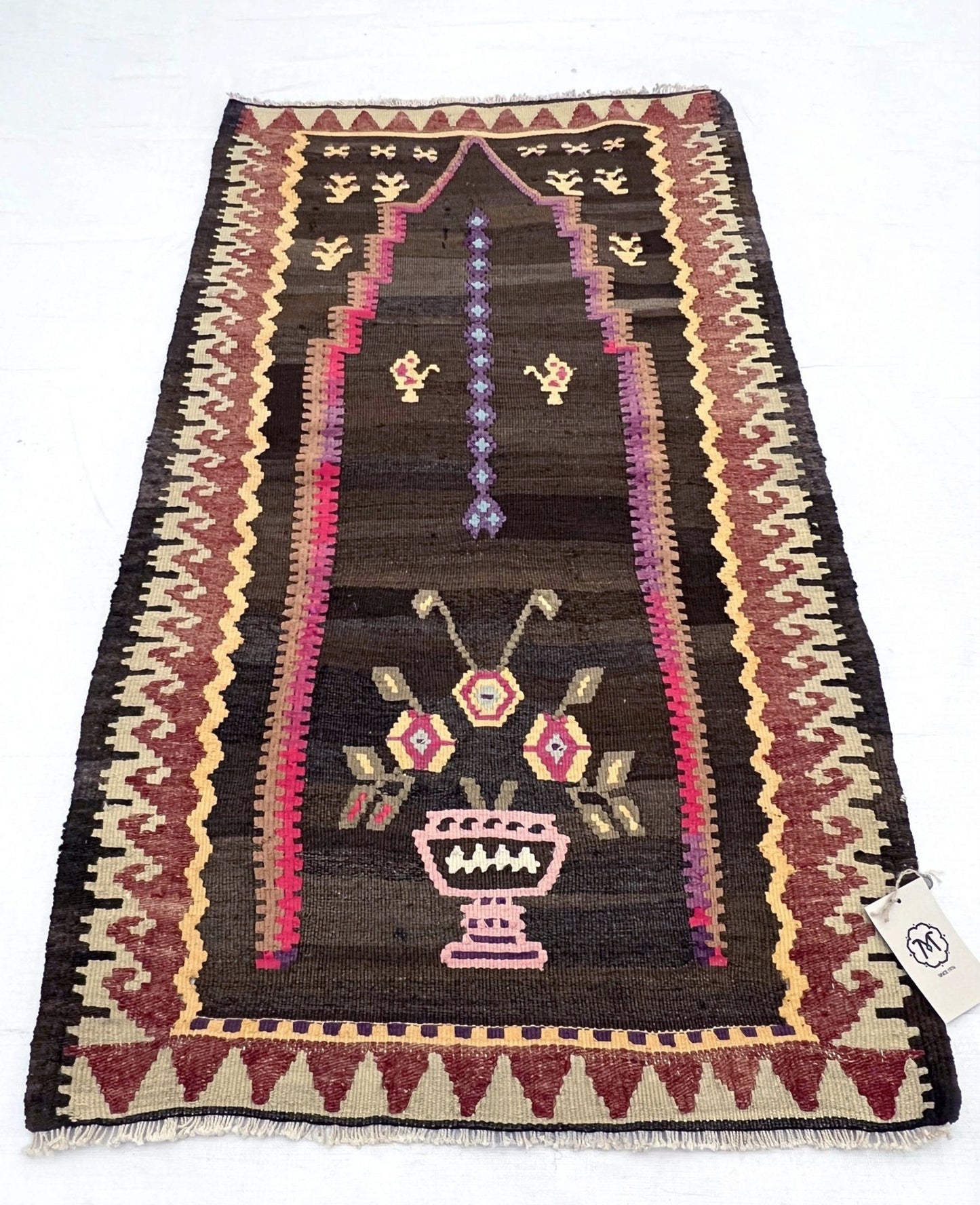 Denizli Prayer Kilim • Vintage Mini Rug (2'6"x4'5")