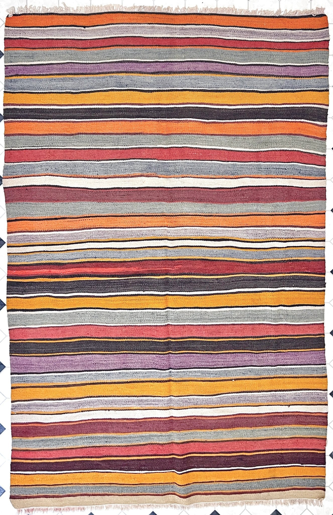 Striped Anatolian Kilim • Vintage Turkish Rug (3'11"x6')