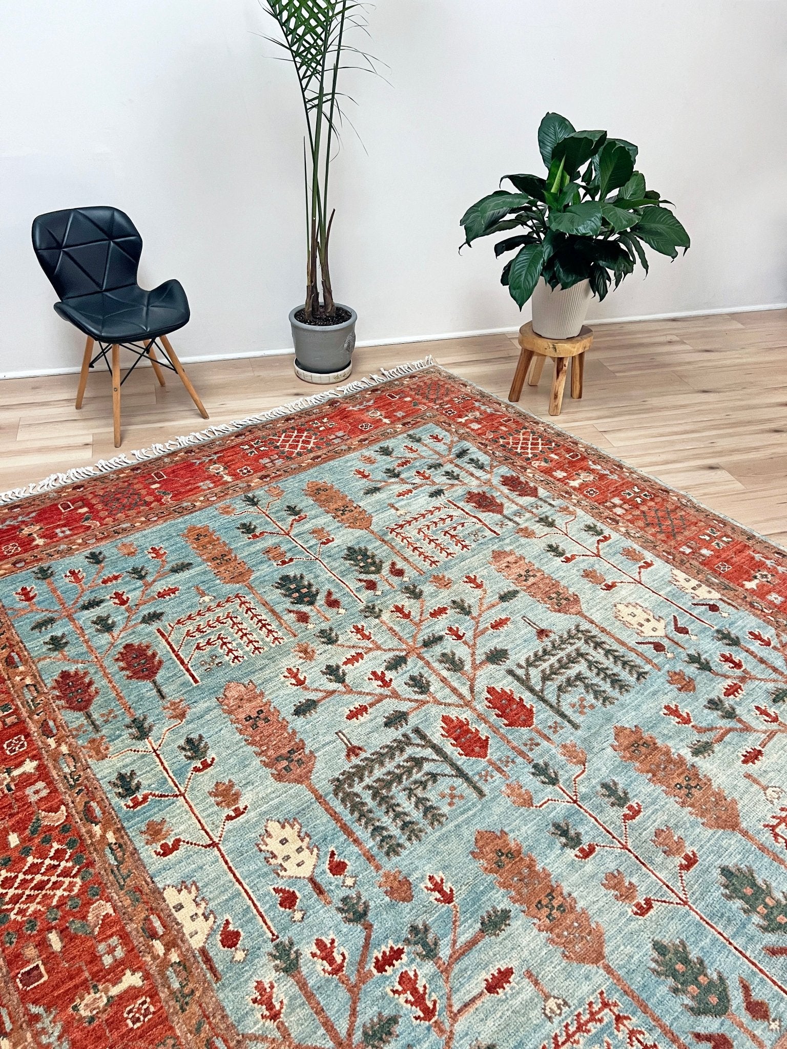 Oushak Tree Indian Handmade Rug. Wool Extra large 8x10 rug for living room, bedroom. Oriental Rug store San Francisco Bay area. Buy handmade wool rug online free shipping USA Canada.