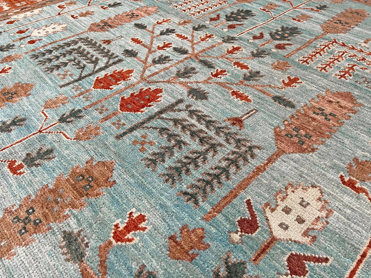 Oushak Tree Indian Handmade Rug. Wool Extra large 8x10 rug for living room, bedroom. Oriental Rug store San Francisco Bay area. Buy handmade wool rug online free shipping USA Canada.