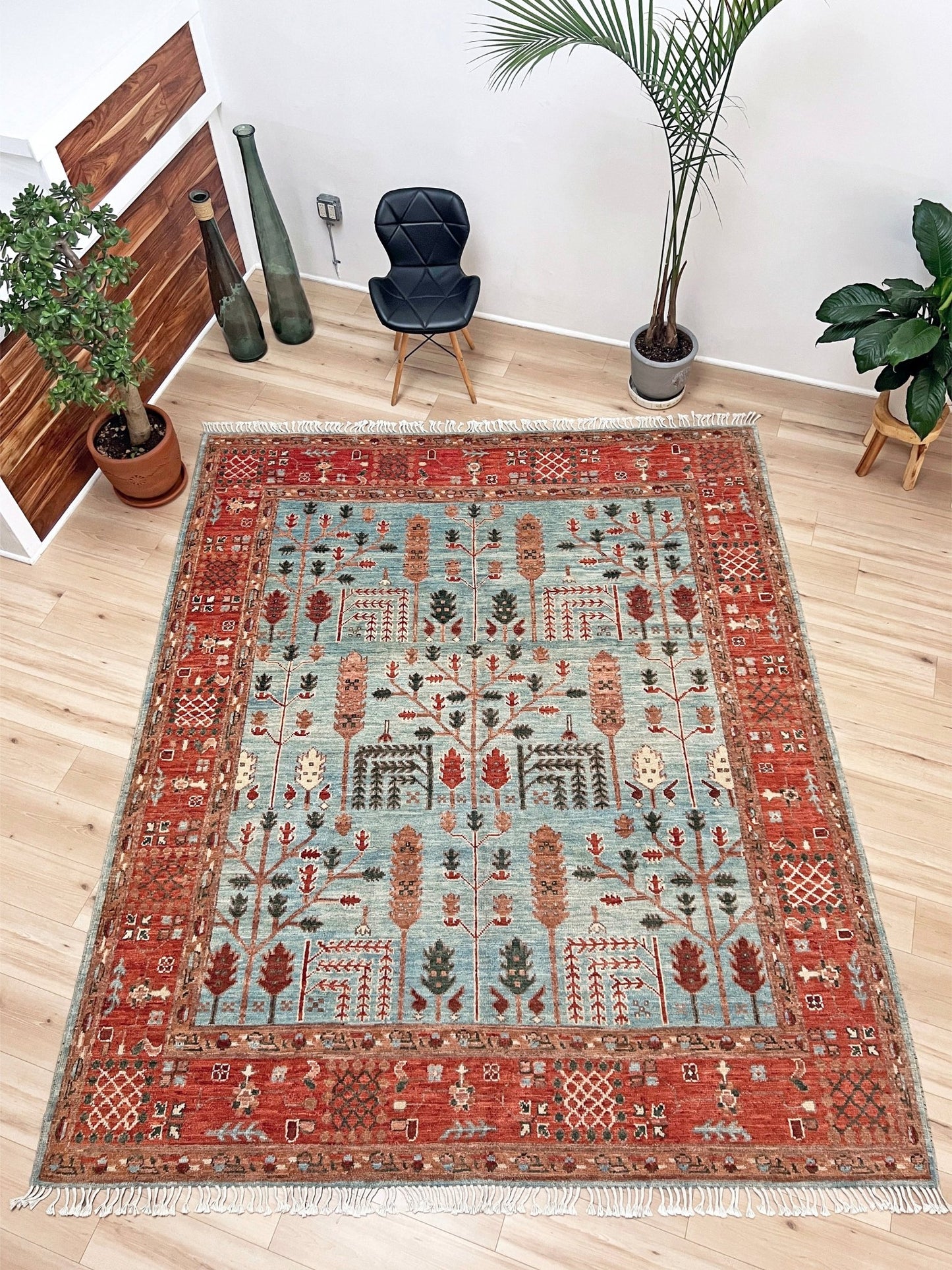 Oushak Tree Indian Handmade Rug. Wool Extra large 8x10 rug for living room, bedroom. Oriental Rug store San Francisco Bay area. Buy handmade wool rug online free shipping USA Canada.