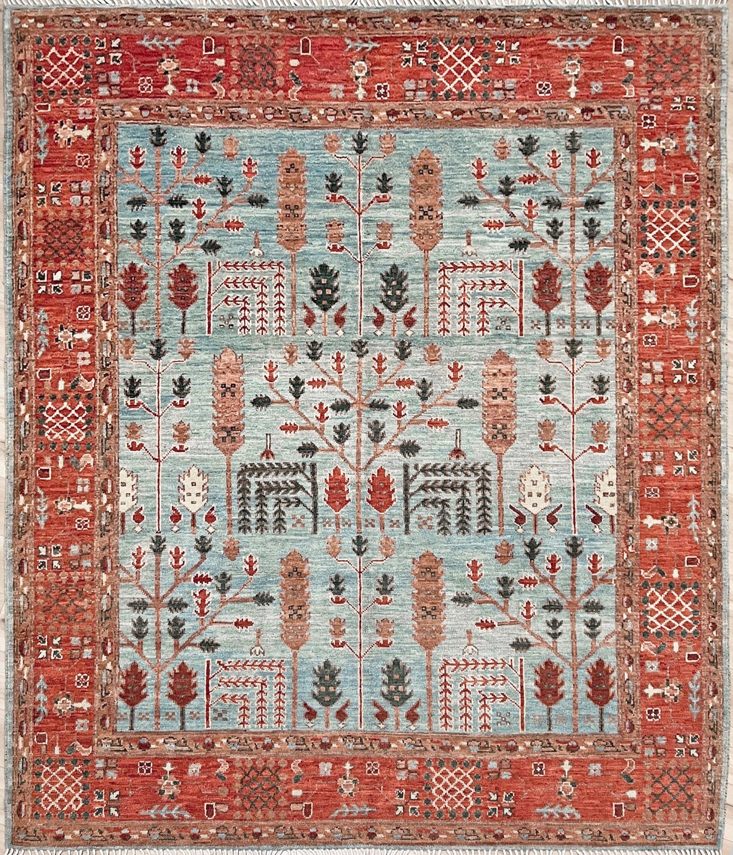 Oushak Tree Indian Handmade Rug. Wool Extra large 8x10 rug for living room, bedroom. Oriental Rug store San Francisco Bay area. Buy handmade wool rug online free shipping USA Canada.