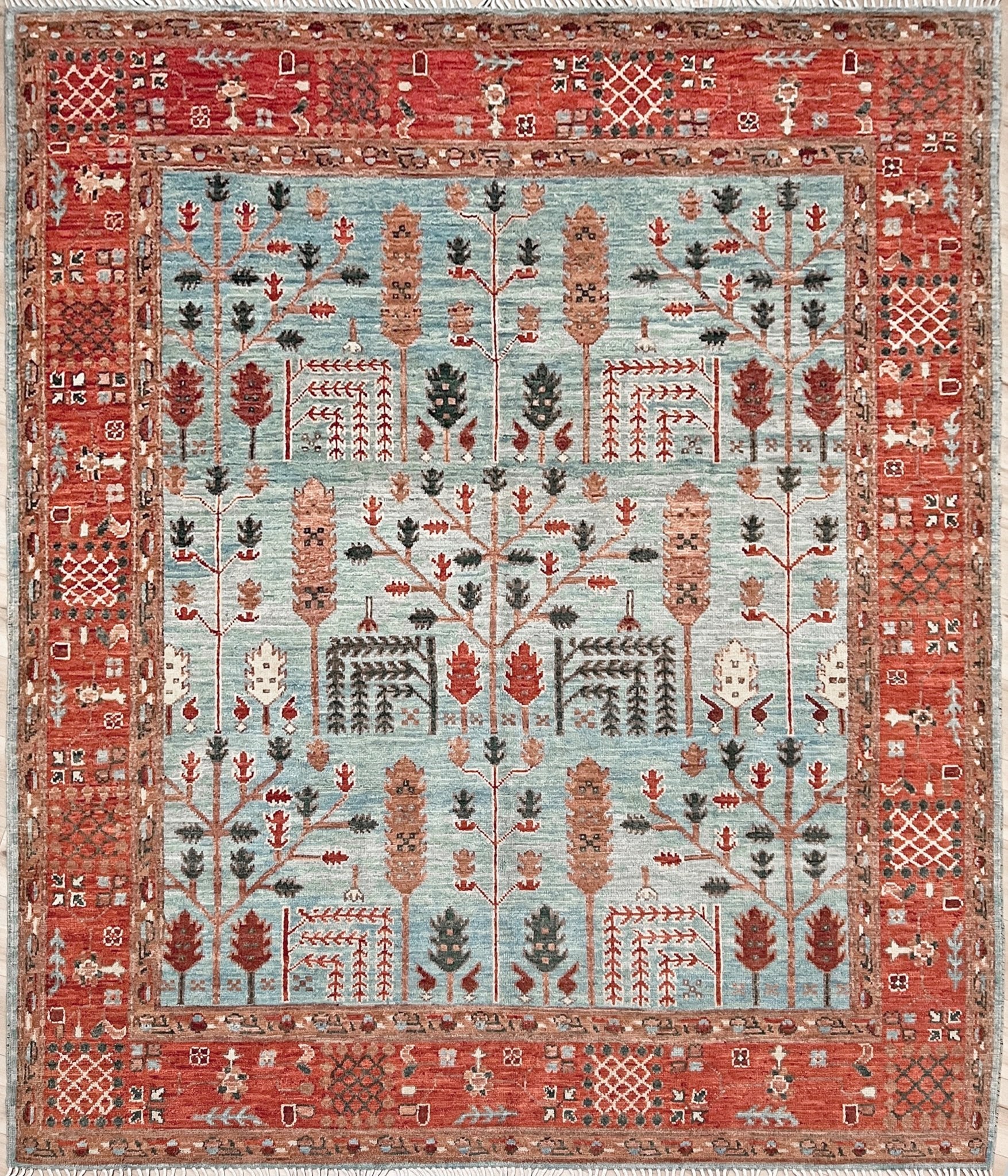 Oushak Tree Indian Handmade Rug. Wool Extra large 8x10 rug for living room, bedroom. Oriental Rug store San Francisco Bay area. Buy handmade wool rug online free shipping USA Canada.