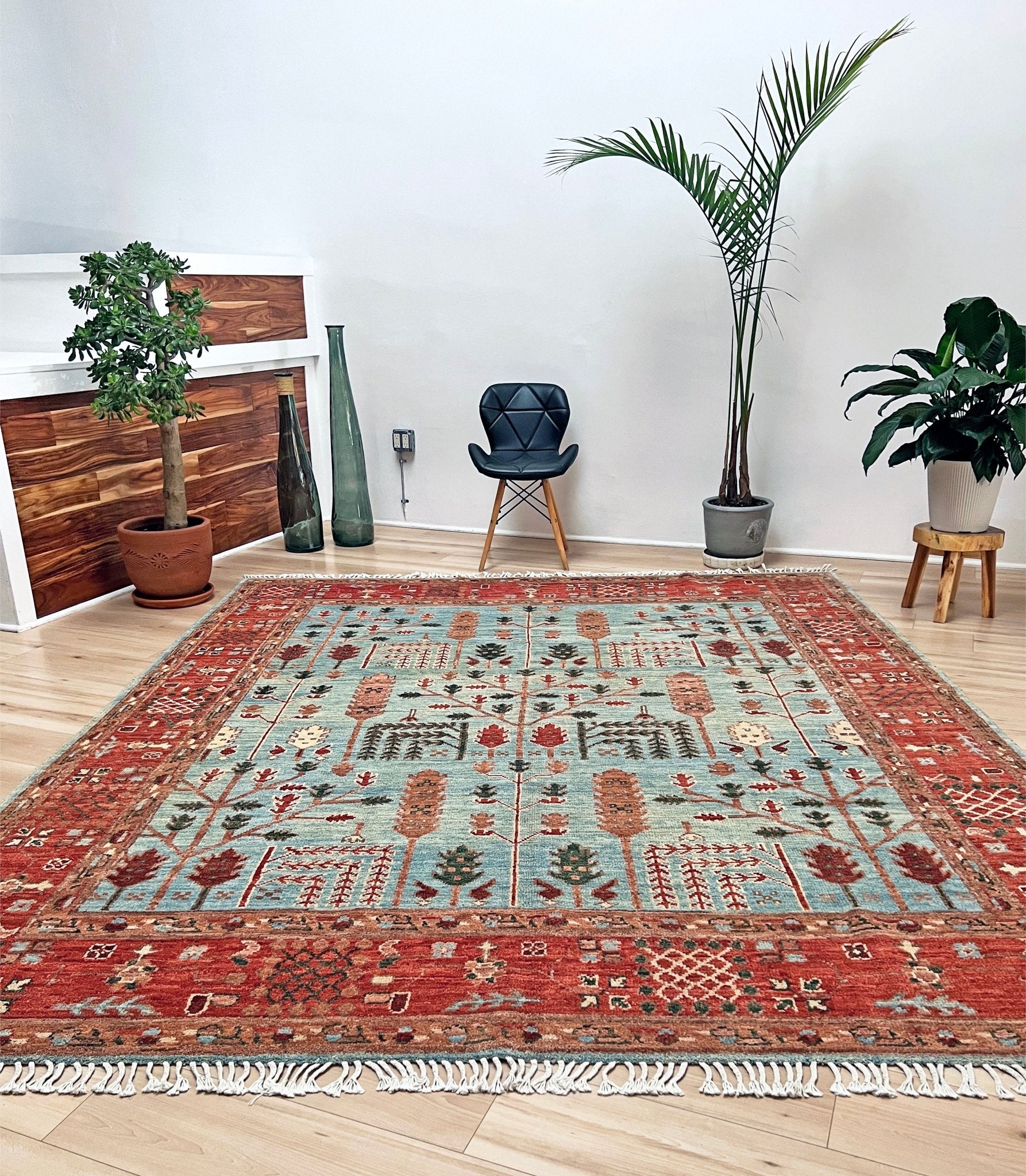 Oushak Tree Indian Handmade Rug. Wool Extra large 8x10 rug for living room, bedroom. Oriental Rug store San Francisco Bay area. Buy handmade wool rug online free shipping USA Canada.