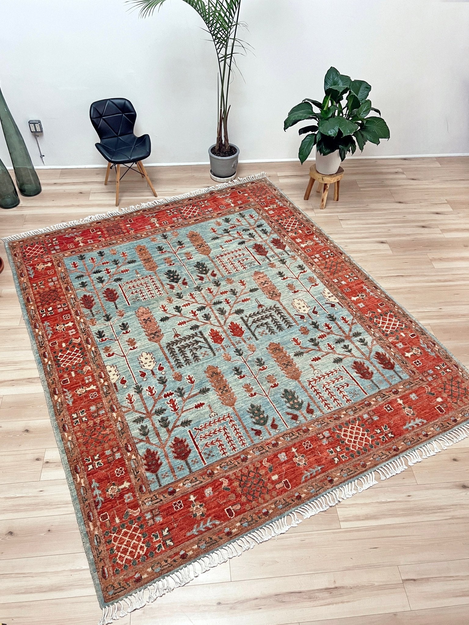 Oushak Tree Indian Handmade Rug. Wool Extra large 8x10 rug for living room, bedroom. Oriental Rug store San Francisco Bay area. Buy handmade wool rug online free shipping USA Canada.