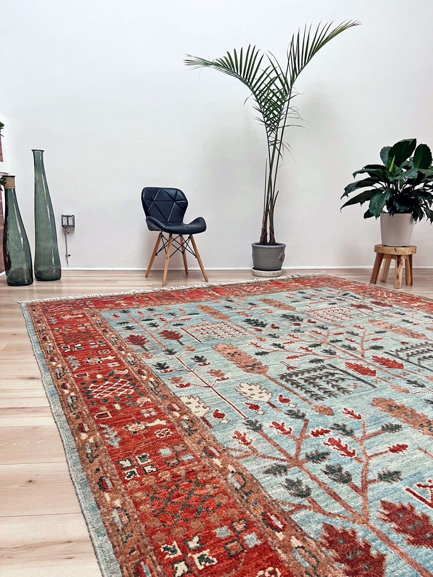 Oushak Tree Indian Handmade Rug. Wool Extra large 8x10 rug for living room, bedroom. Oriental Rug store San Francisco Bay area. Buy handmade wool rug online free shipping USA Canada.