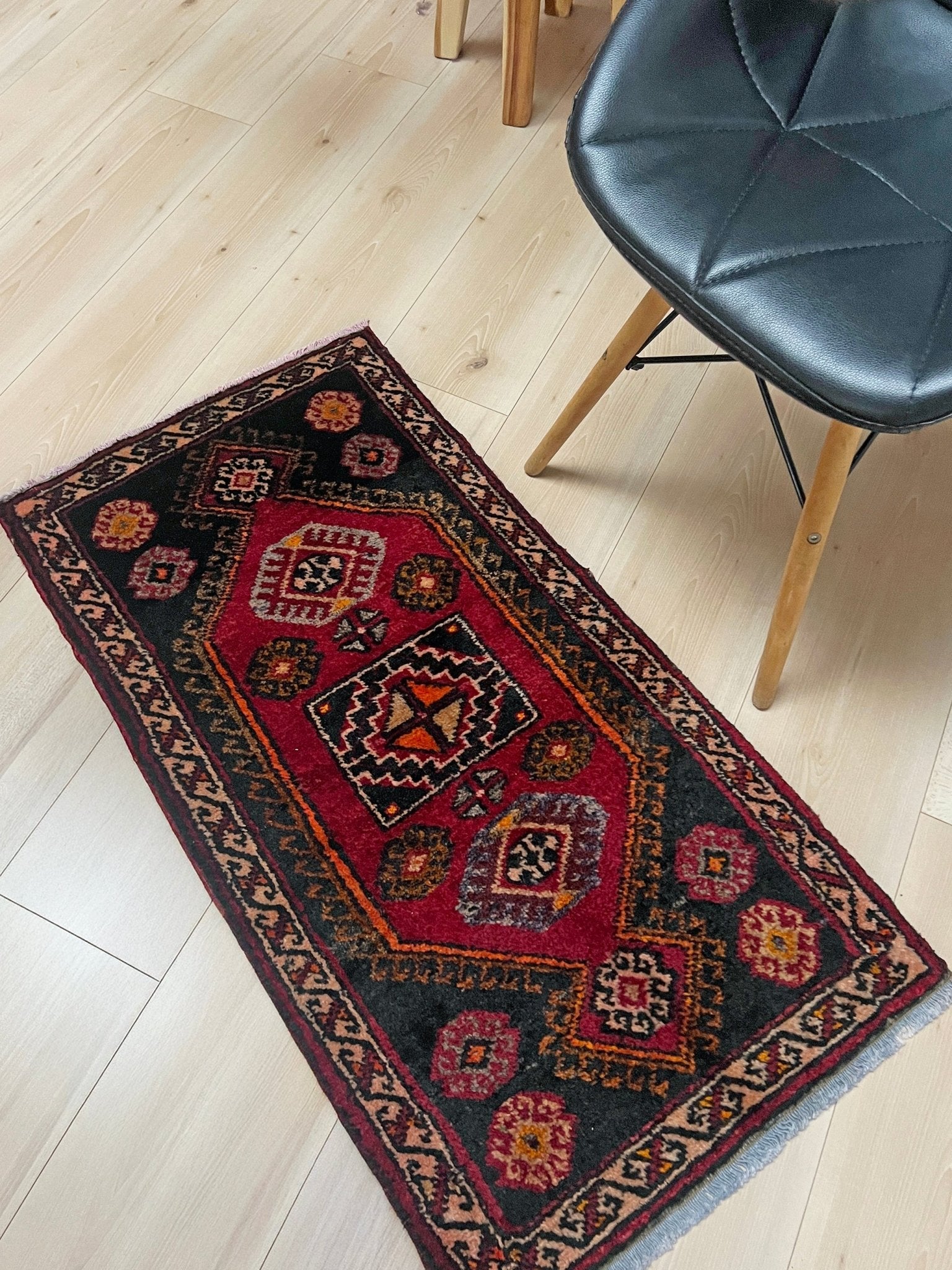 Red Black 2x3 handmade smalll wool rıg for kitchen entry under the desk bathroom bedroom Turkish mini rug free shipping