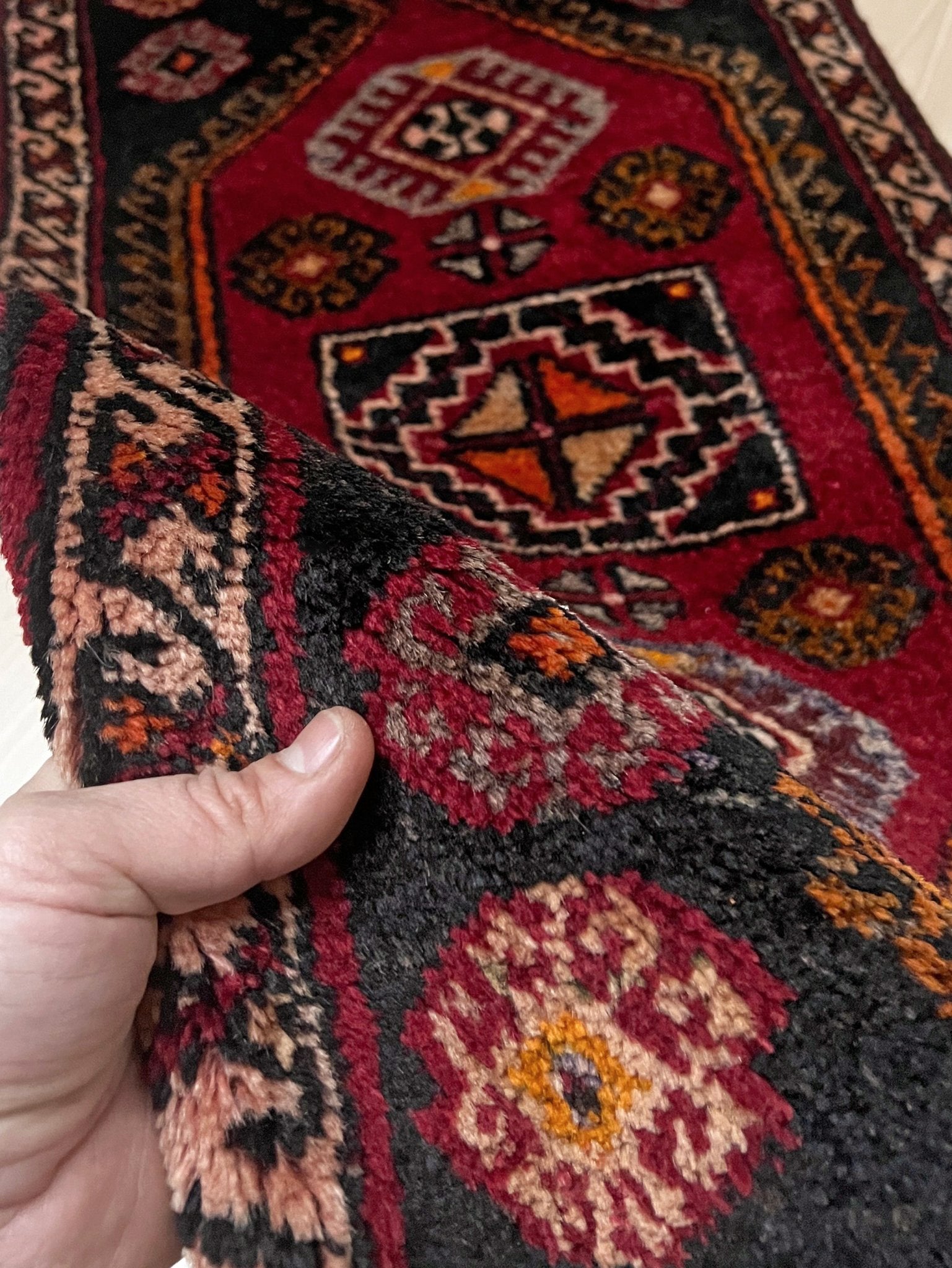 Ruby Red Black 2x3 handmade small wool rug for kitchen entry under the desk bathroom bedroom Turkish mini rug free shipping
