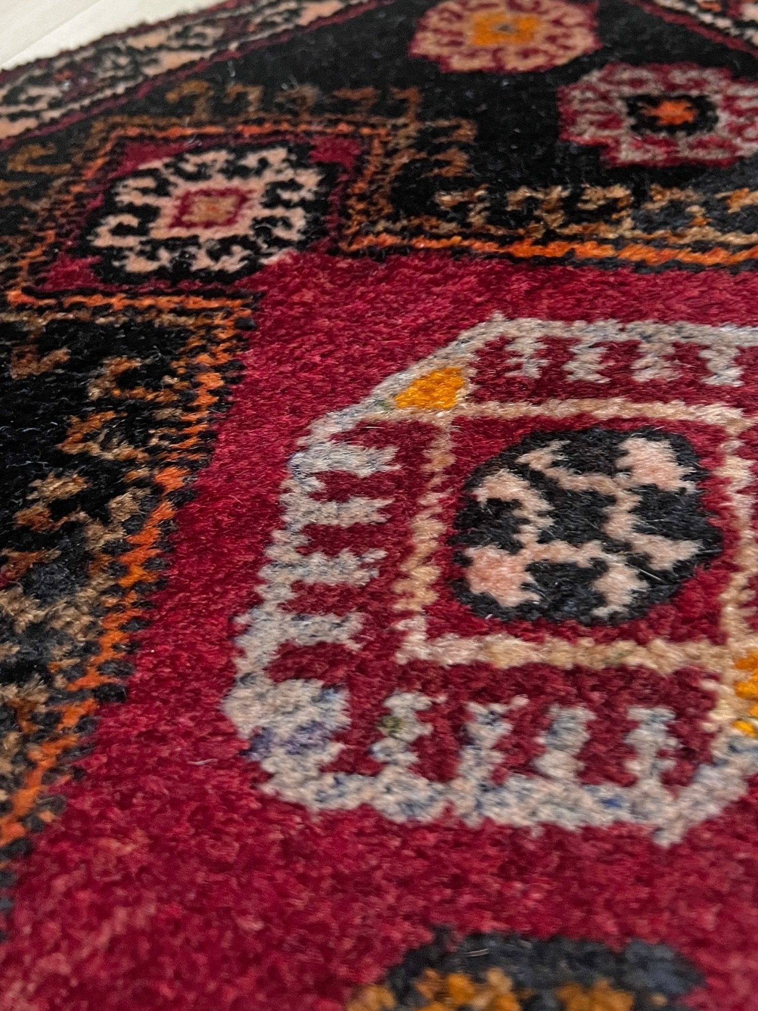 Ruby Red Black 2x3 handmade small wool rug for kitchen entry under the desk bathroom bedroom Turkish mini rug free shipping