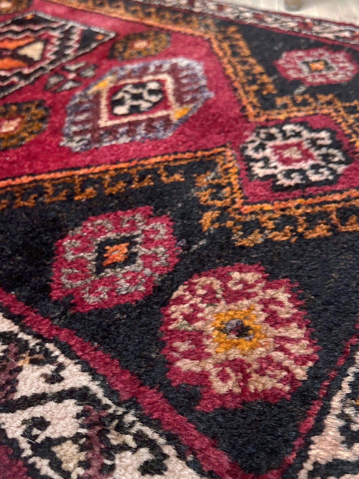 Ruby Red Black 2x3 handmade small wool rug for kitchen entry under the desk bathroom bedroom Turkish mini rug free shipping