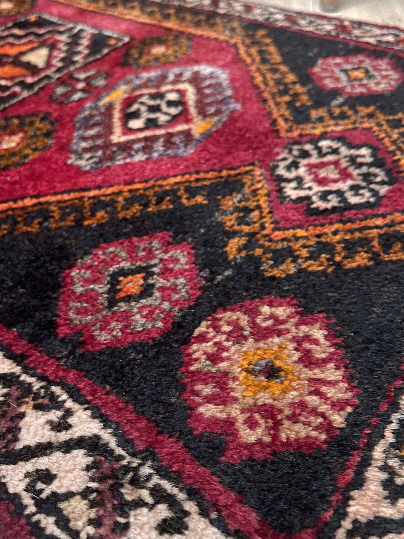 Ruby Red Black 2x3 handmade small wool rug for kitchen entry under the desk bathroom bedroom Turkish mini rug free shipping
