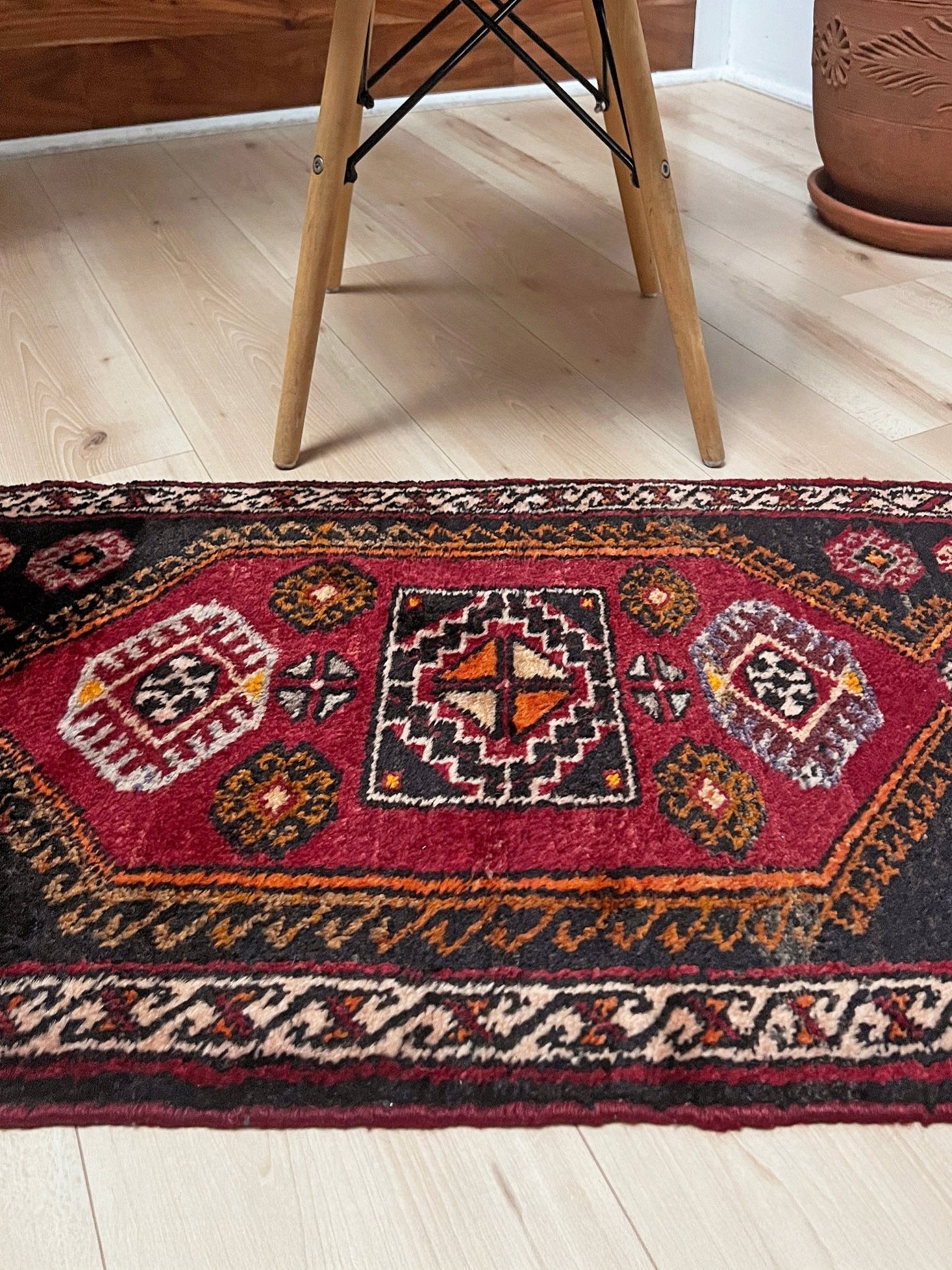Ruby Red Black 2x3 handmade small wool rug for kitchen entry under the desk bathroom bedroom Turkish mini rug free shipping