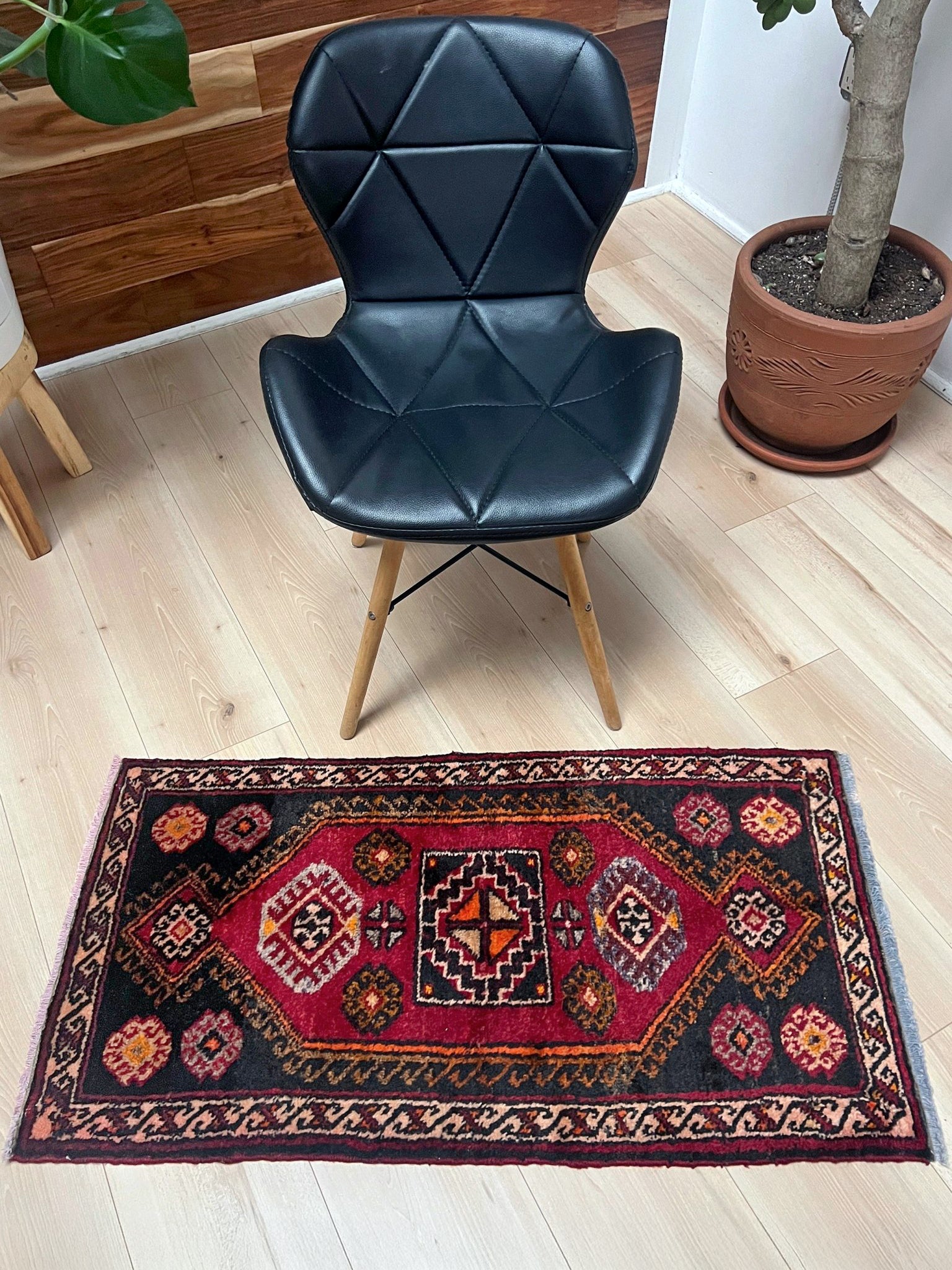 Ruby Red Black 2x3 handmade small wool rug for kitchen entry under the desk bathroom bedroom Turkish mini rug free shipping