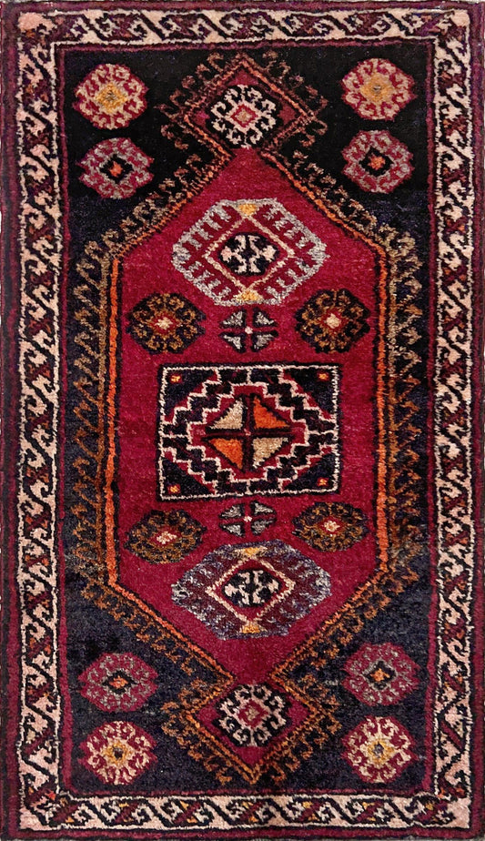 Ruby Red Black 2x3 handmade small wool rug for kitchen entry under the desk bathroom bedroom Turkish mini rug free shipping