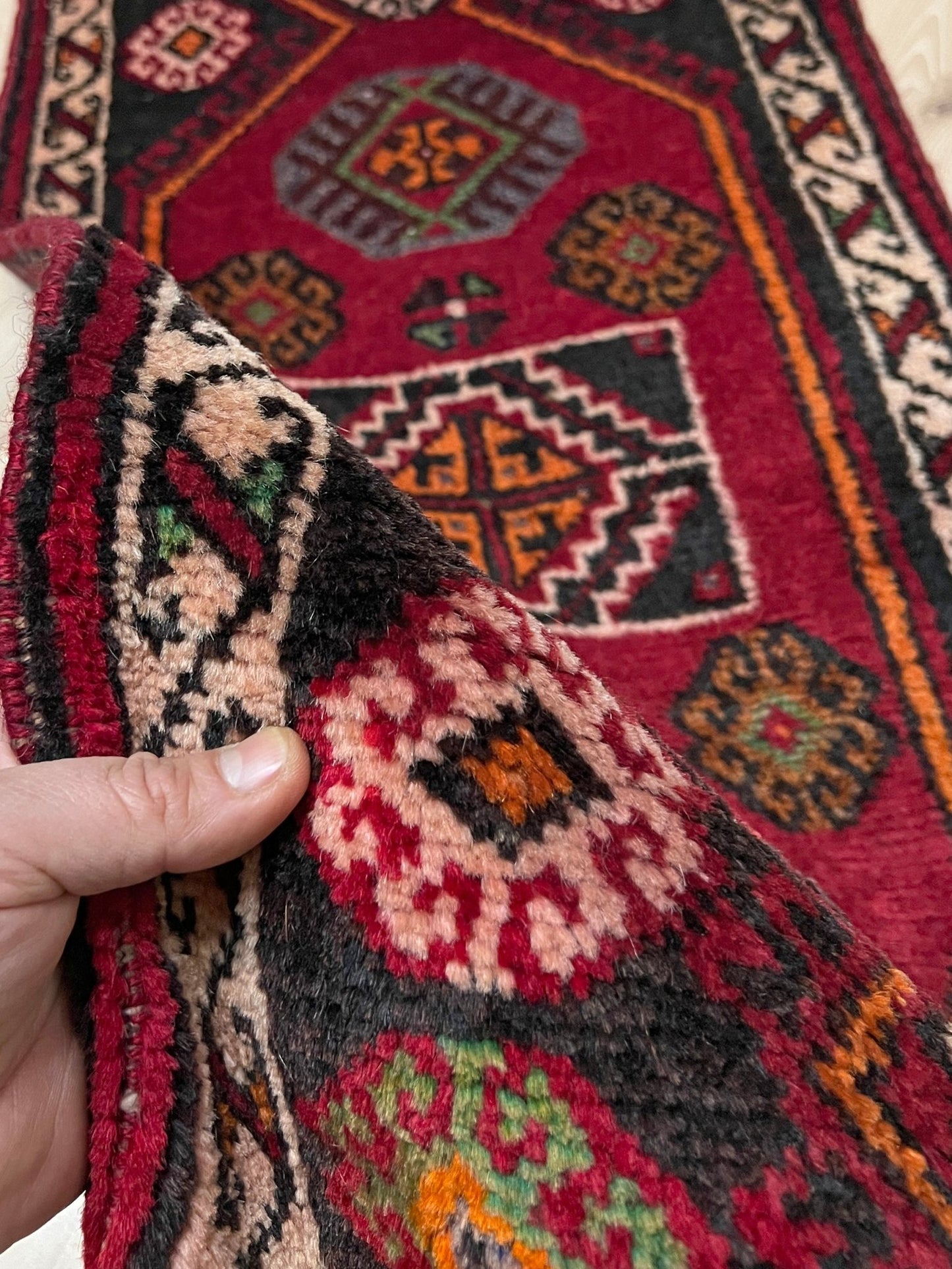 Red Black 2x3 handmade smalll wool rıg for kitchen entry under the desk bathroom bedroom Turkish mini rug free shipping