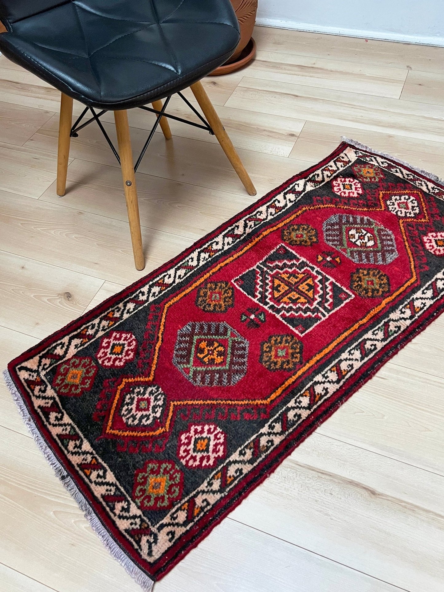 Red Black 2x3 handmade smalll wool rıg for kitchen entry under the desk bathroom bedroom Turkish mini rug free shipping