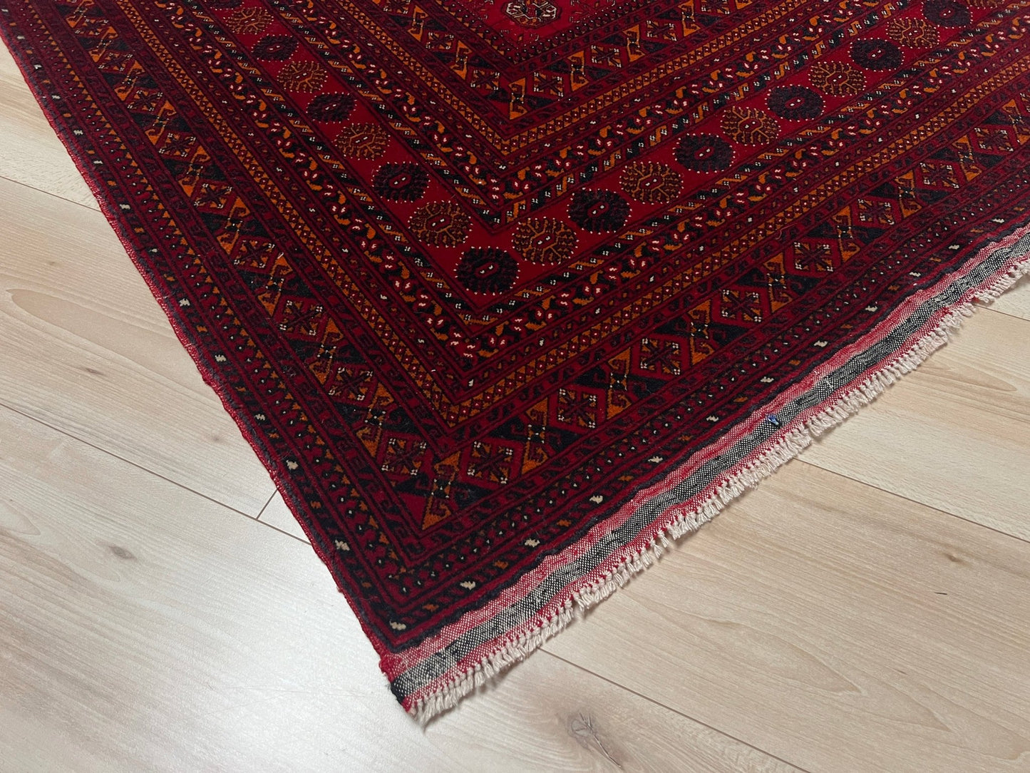 Red bukhara turkmen vintage rug shop berkeley. Handmade traditional wool 7x10 rug shop san francisco bay area.