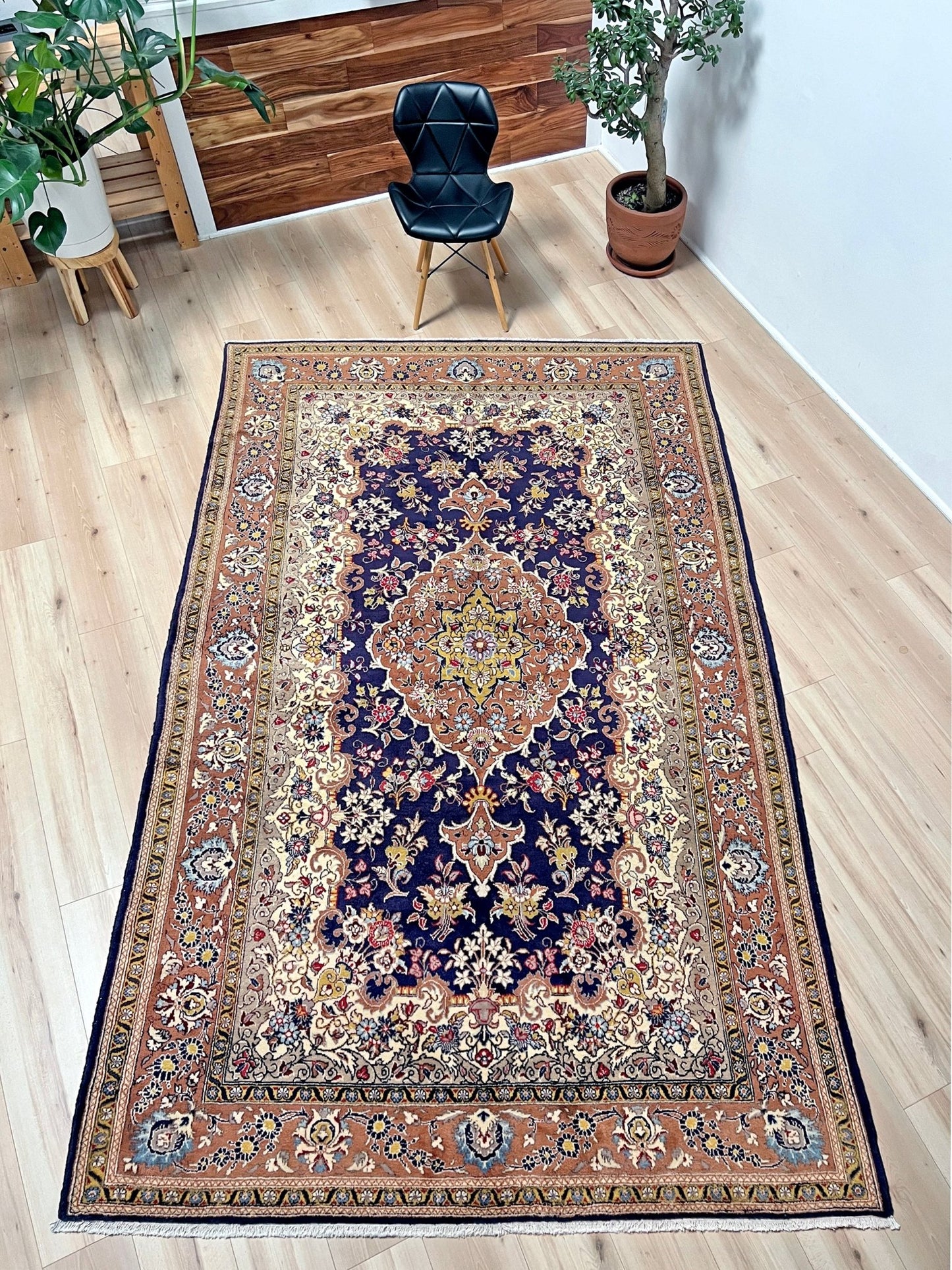 Navy brown isfahan vintage persian rug shop san franciso bay area: Handmade traditional wool area rug 6x9.