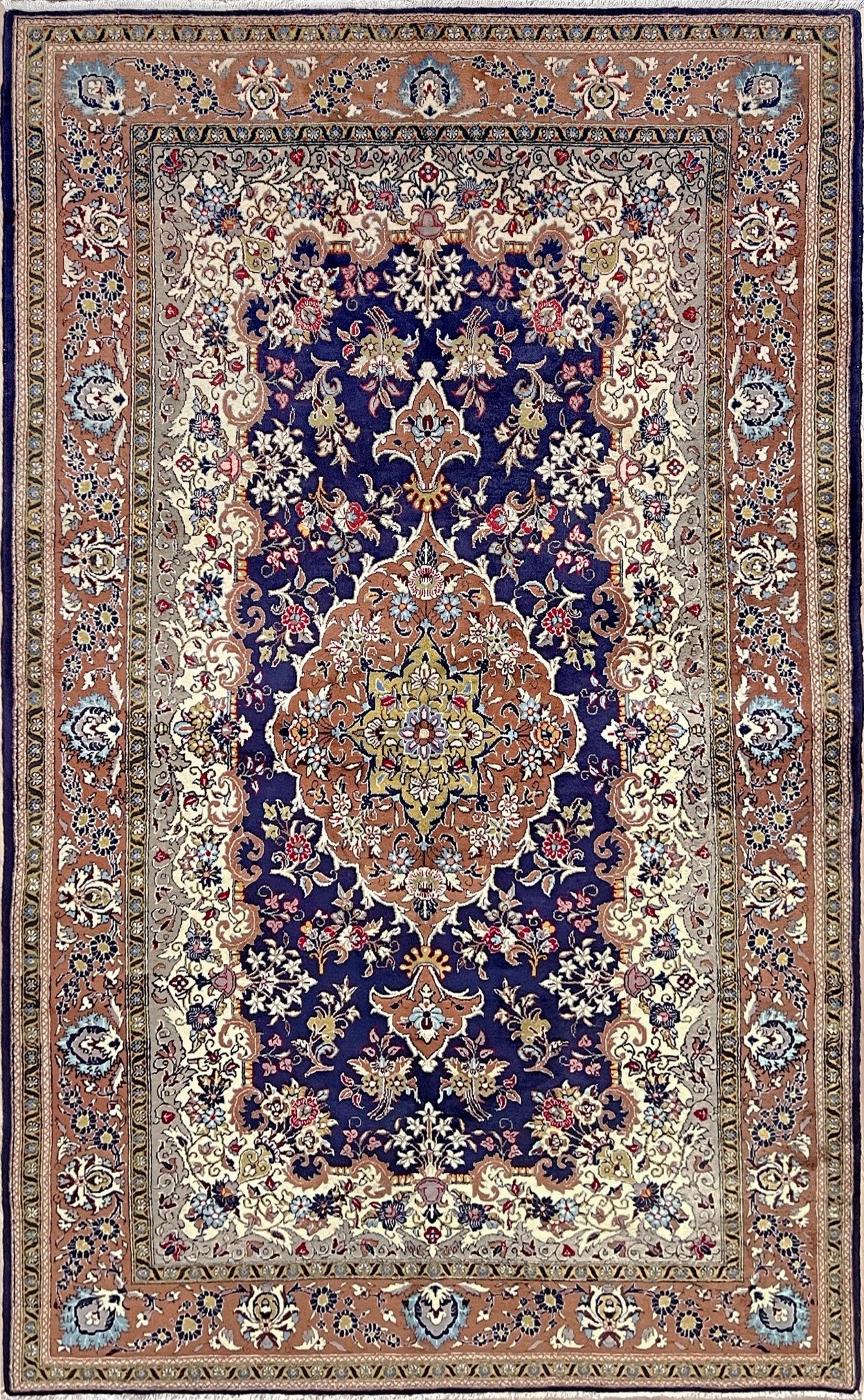 Navy brown isfahan vintage persian rug shop san franciso bay area: Handmade traditional wool area rug 6x9.