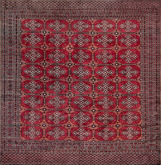  7x7 square red bukhara traditional rug shop san francisco bay area. Handmade wool rug free shipping affordable