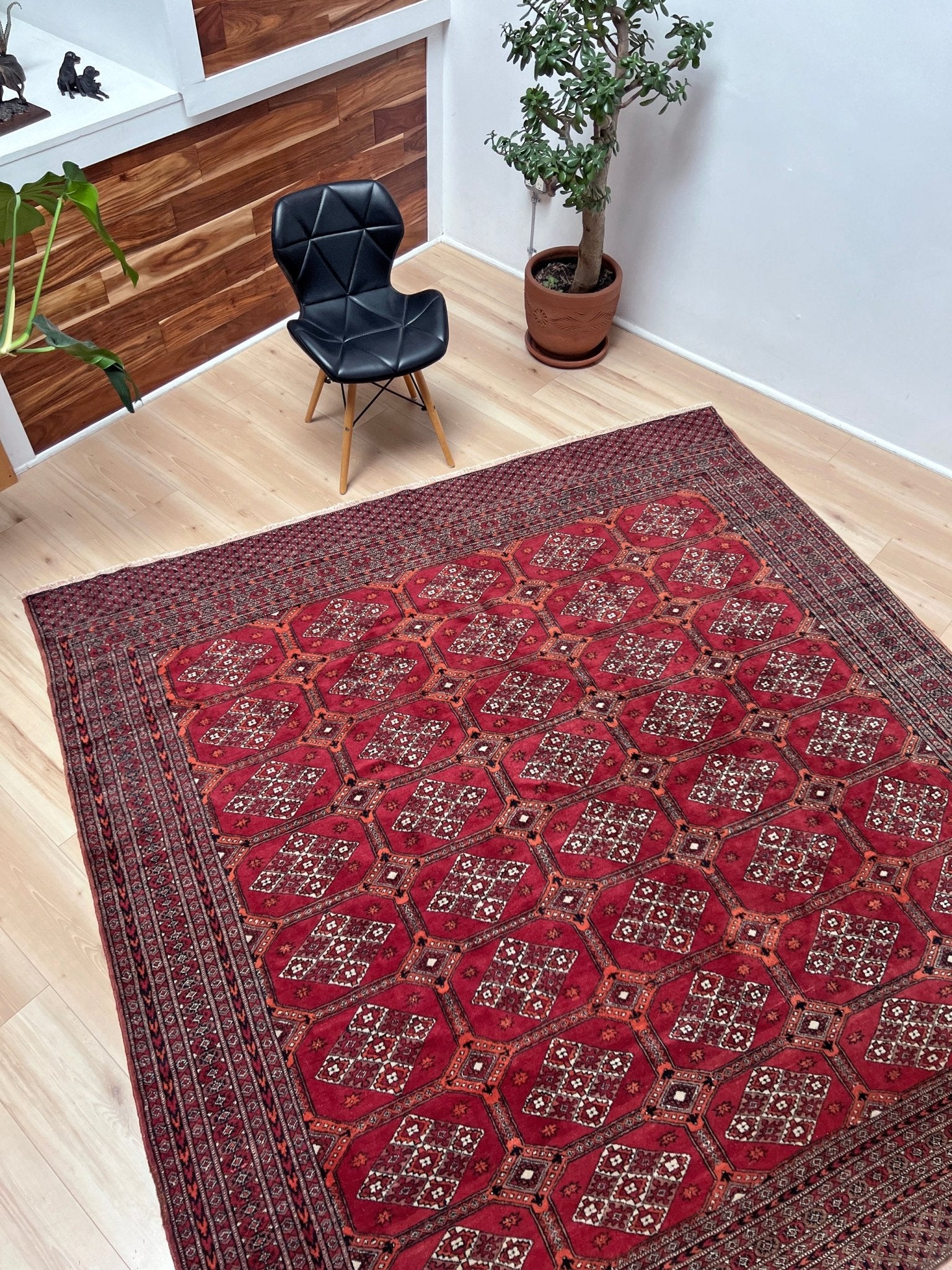 7x7 square red bukhara traditional rug shop san francisco bay area. Handmade wool rug free shipping affordable