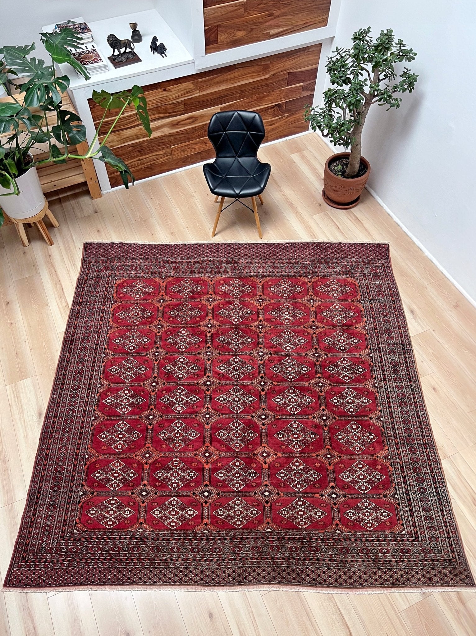 7x7 square red bukhara traditional rug shop san francisco bay area. Handmade wool rug free shipping affordable