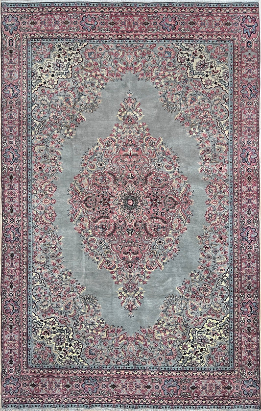 Gery pink Handmade turkish rug from the best rug shop in SF bay area. Oriental wool floral rug for living room bedroom dining. Free shipping.