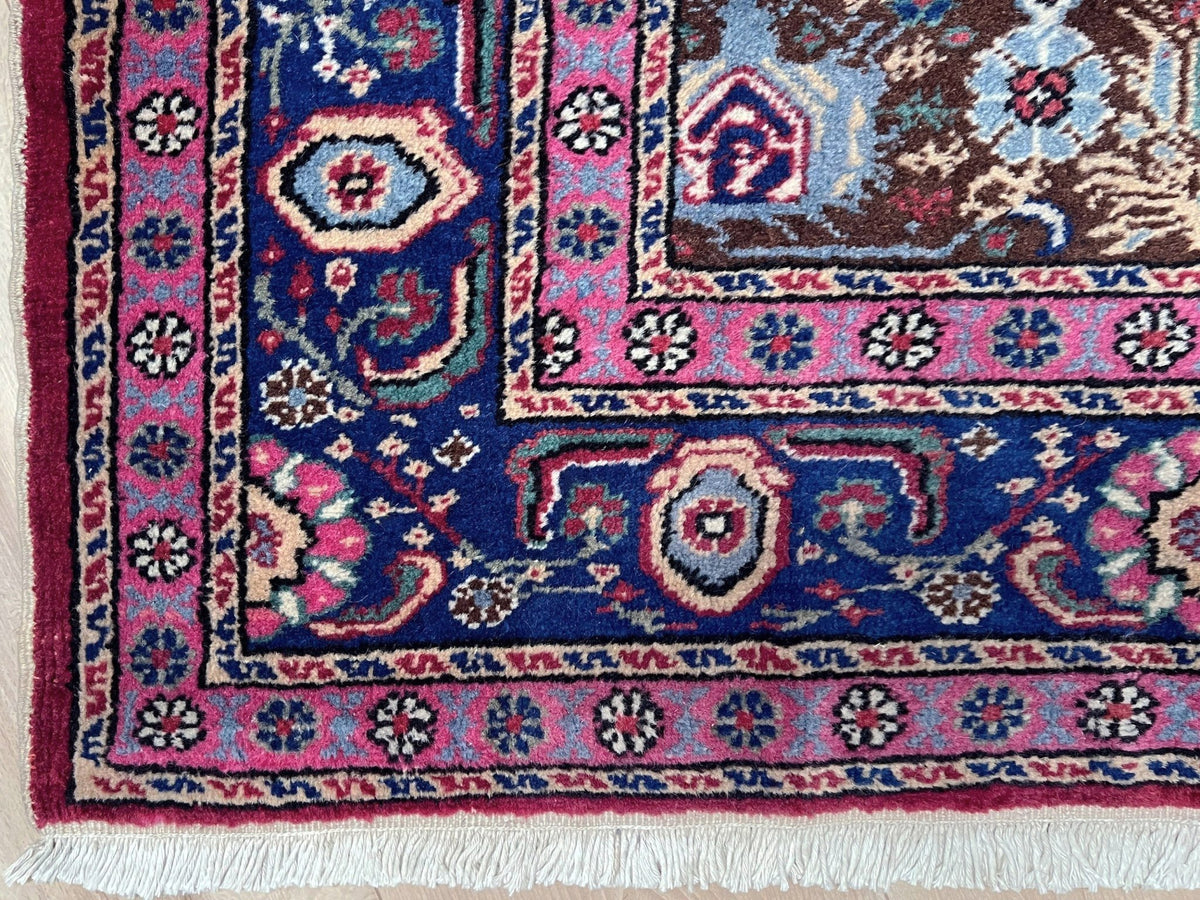 3x5 Turkish Kayseri tulip pink scatter rug with prayer design, featuring a white ground. Handmade wool, vibrant. Available in the San Francisco Bay Area