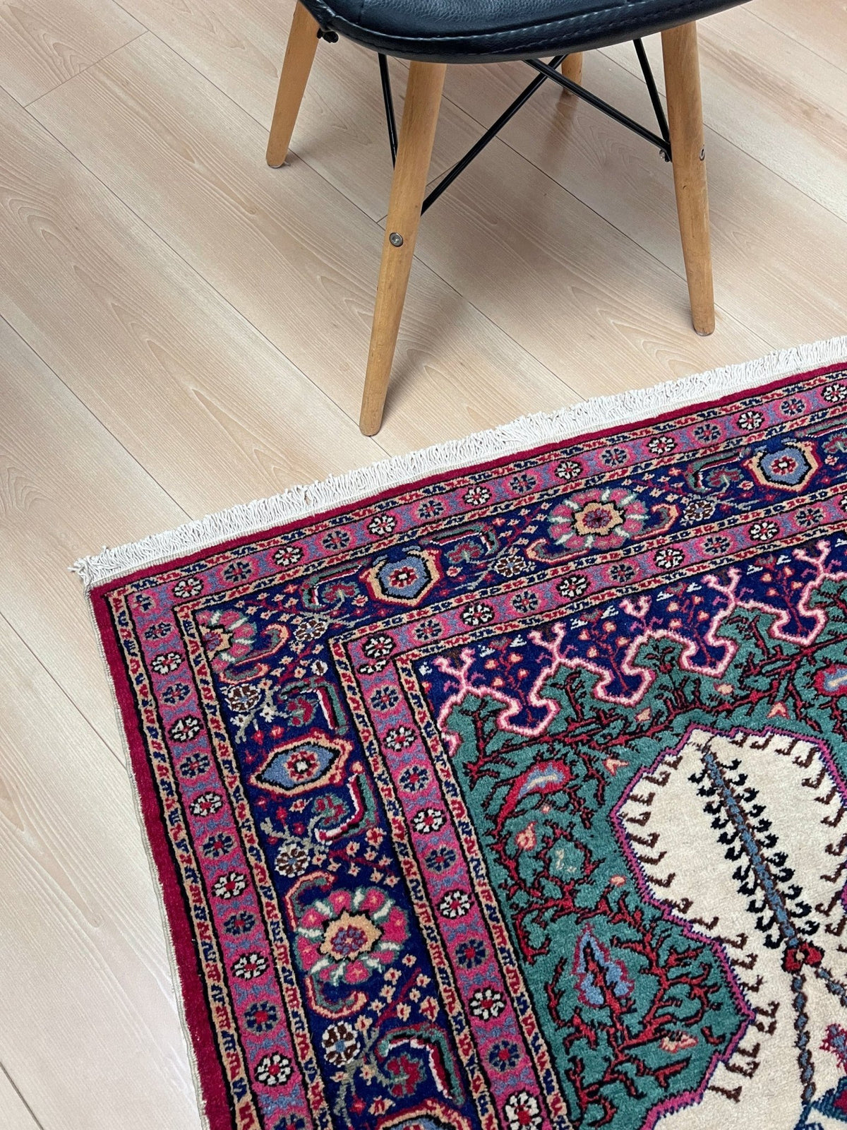 3x5 Turkish Kayseri tulip pink scatter rug with prayer design, featuring a white ground. Handmade wool, vibrant. Available in the San Francisco Bay Area