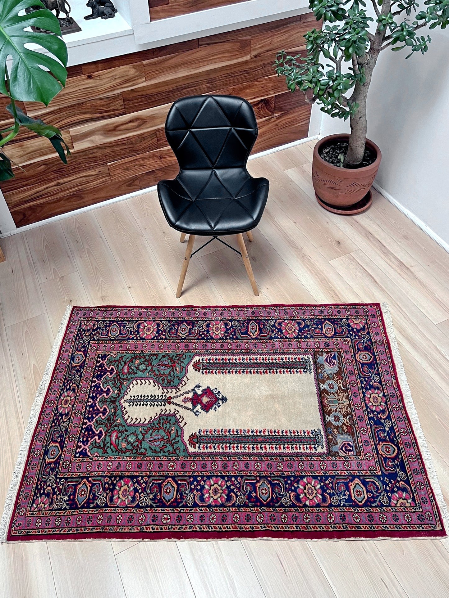 3x5 Turkish Kayseri scatter rug with prayer design, featuring a white ground, tulip pink and and a candle motif in the niche. Colors include baby blue, teal, and brown. Handmade from top-quality handspun Turkish wool, vibrant. Available at the best prices in the San Francisco Bay Area at Indigo Rugs, specializing in all handmade rugs.