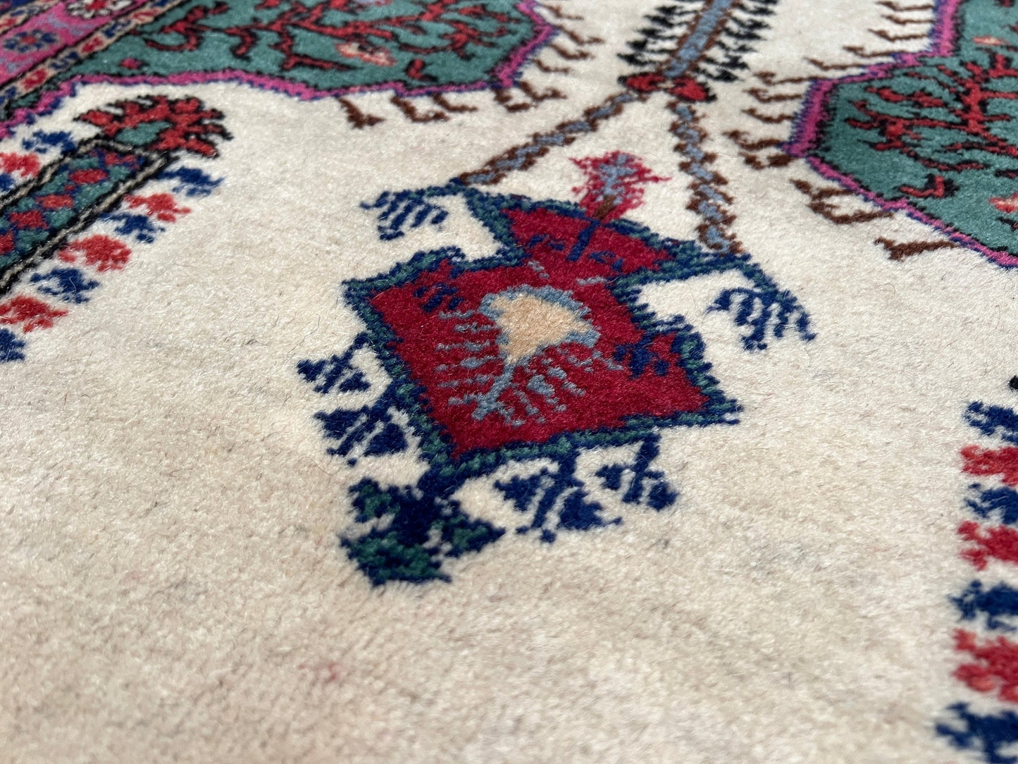 3x5 Turkish Kayseri scatter rug with prayer design, featuring a white ground, tulip pink and and a candle motif in the niche. Colors include baby blue, teal, and brown. Handmade from top-quality handspun Turkish wool, vibrant. Available at the best prices in the San Francisco Bay Area at Indigo Rugs, specializing in all handmade rugs.